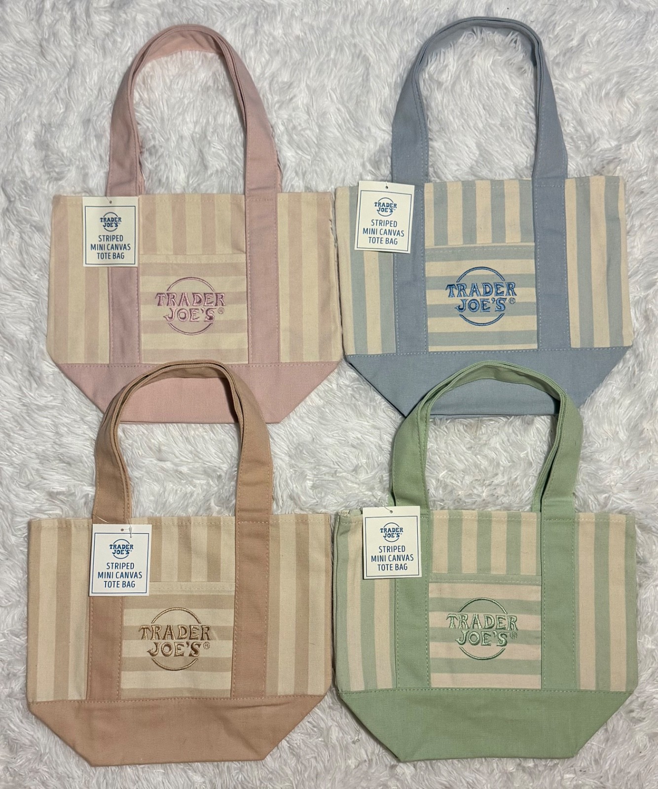 trader joes mini pastel canvas tote bag set of 4