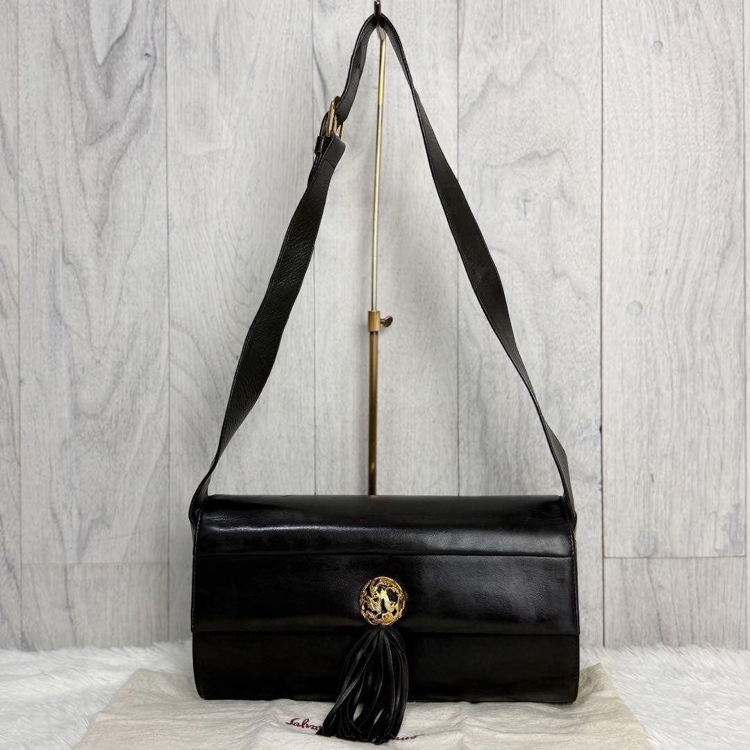 Salvatore Ferragamo Gold Leather Tassel Women’s Shoulder Bag Used Authentic