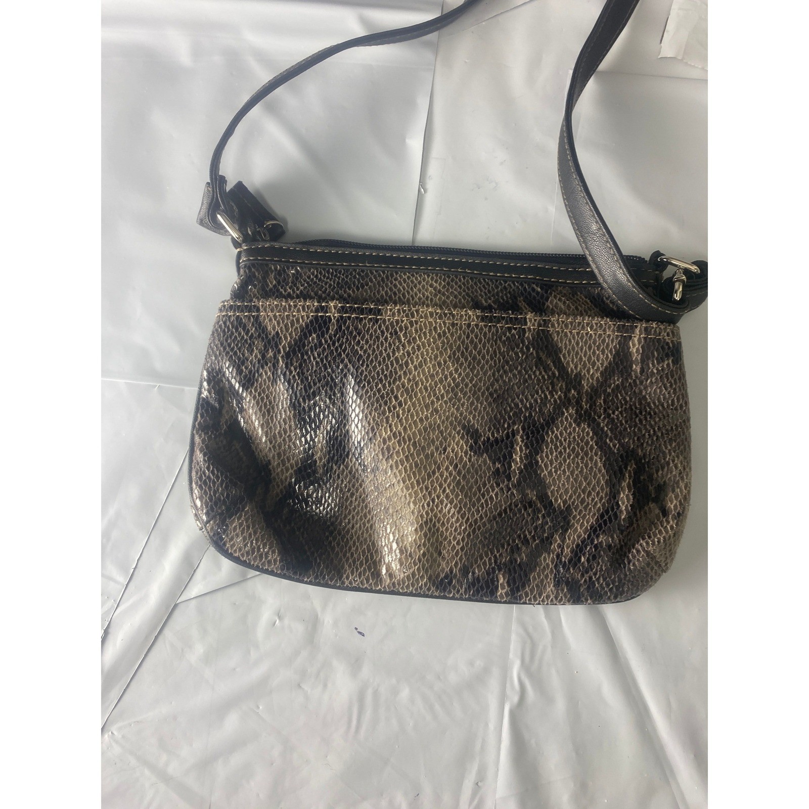 Relic By Fossil Snake Print Crossbody Purse Brown Black Zip Top Handbag