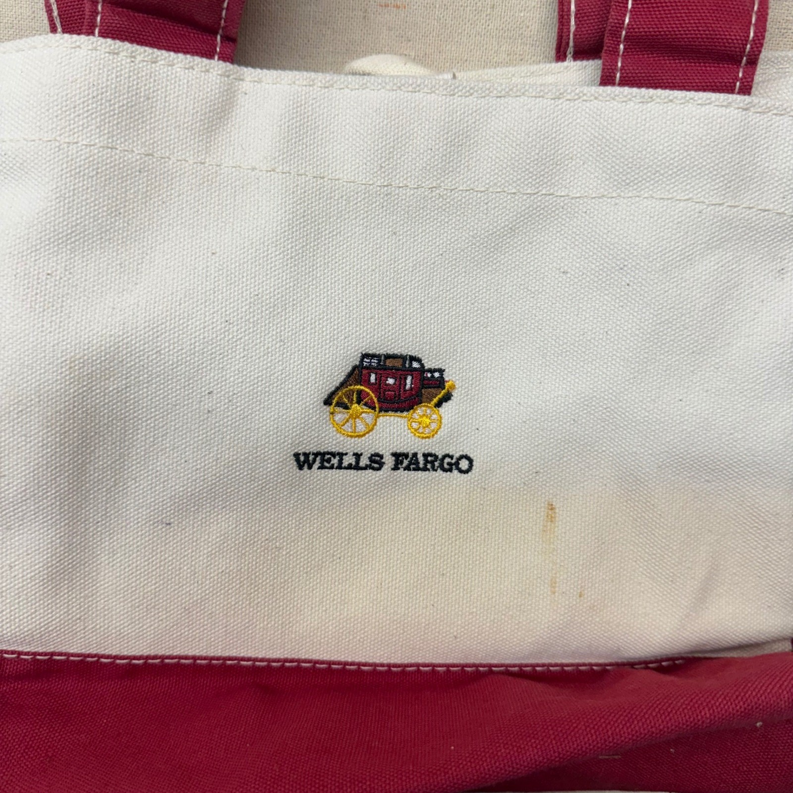 Wells Fargo Mini Boat Tote Bag Canvas Burgundy Cream Stagecoach Small Handbag