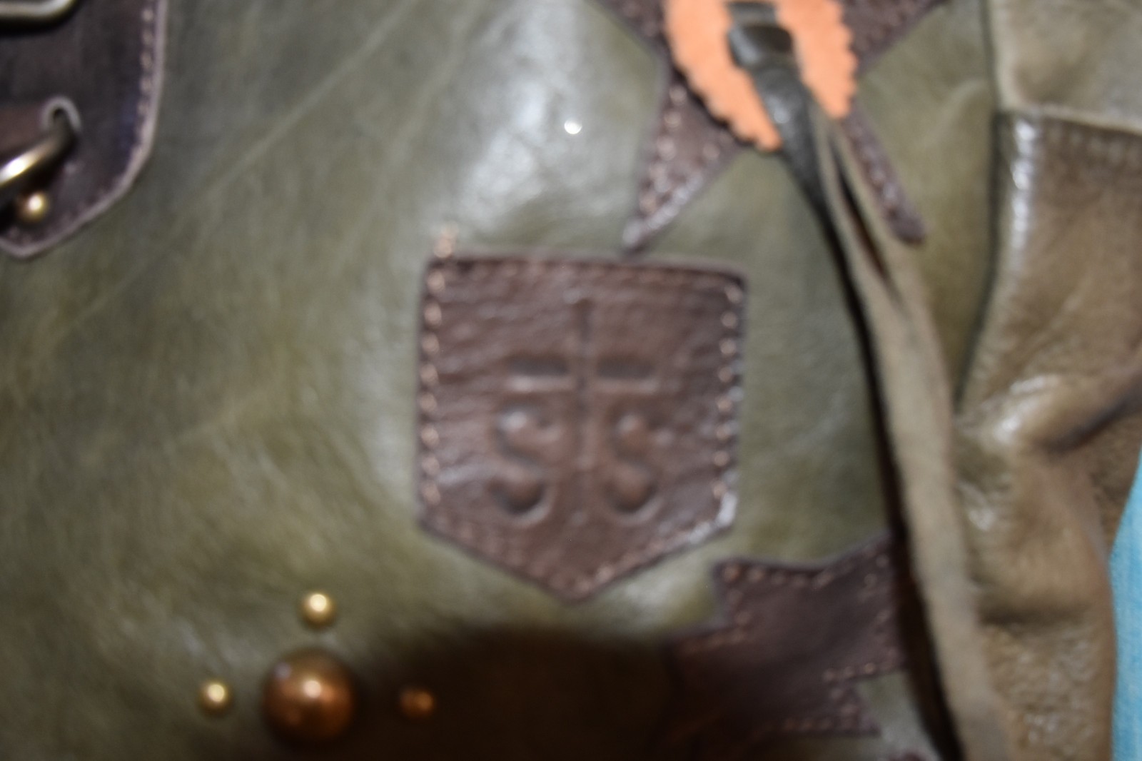 STS Ranchwear Large Green and Brown Leather Tote/Purse – New with Tags