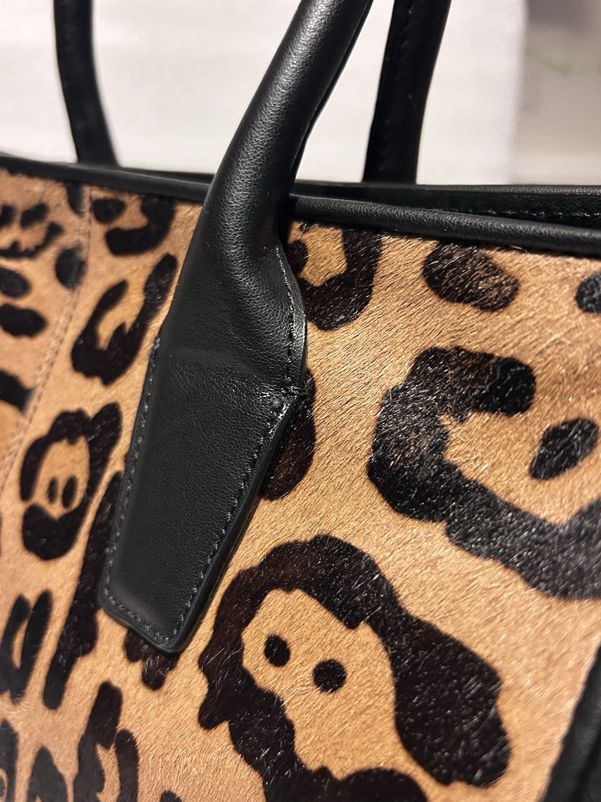 Antonio Melani “Tech” Calf Hair Satchel Tote Leather Trim & Shoulder Strap