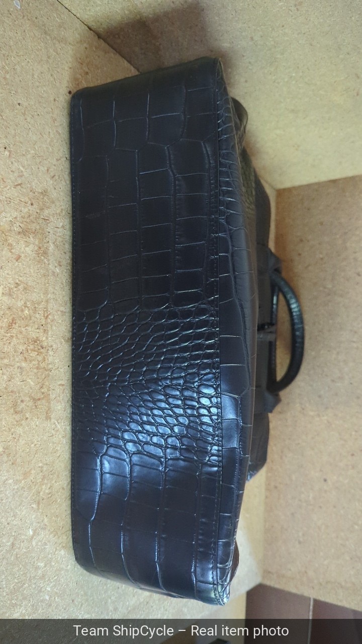 Longchamp Roseau Crocodile Embossed Leather Tote Bag Black Silver Hardwa G2U
