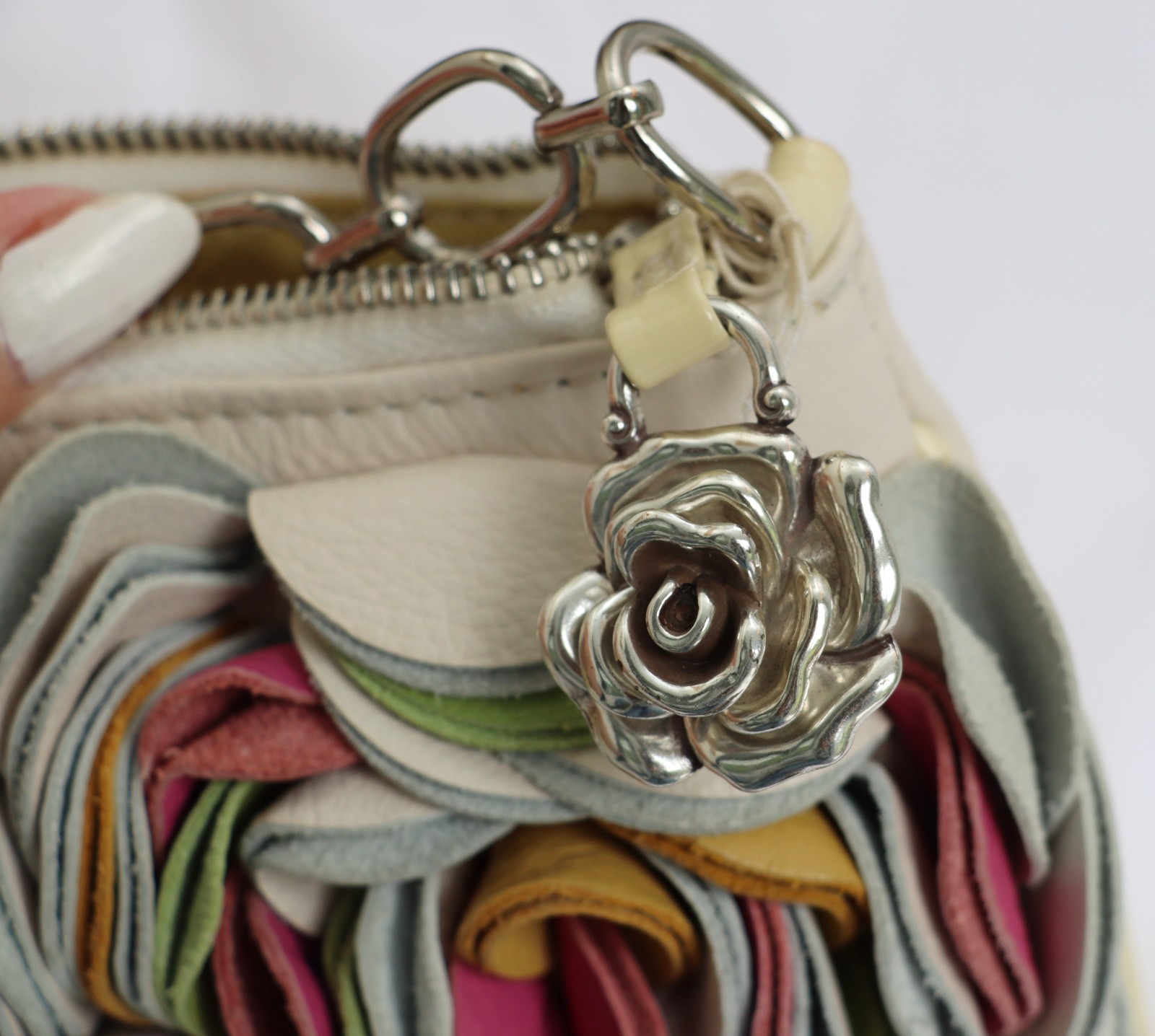 Brighton Masterpiece Collection 3D Leather Cream & Multicolor Floral Handbag