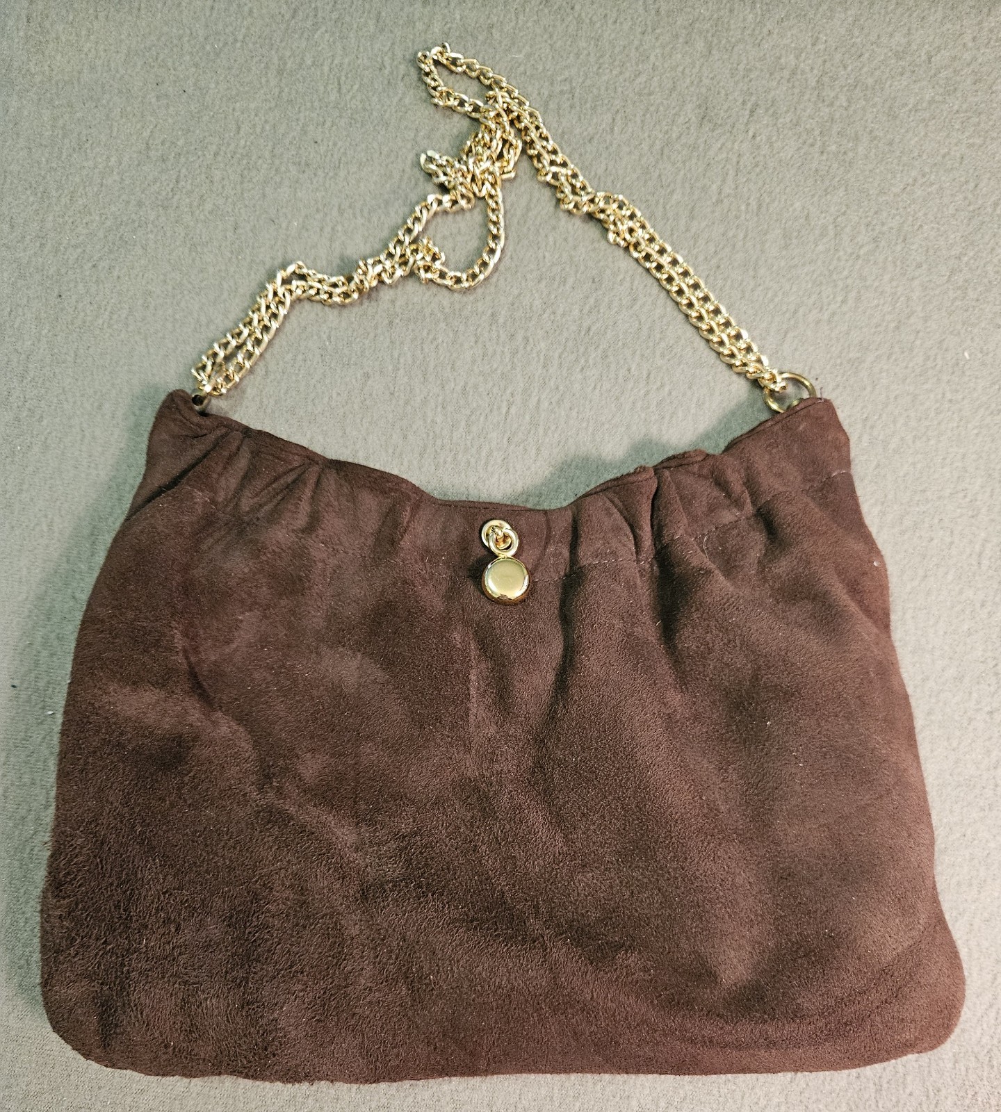 Andre Brown Suede Purse w/ Gold Chain Strap