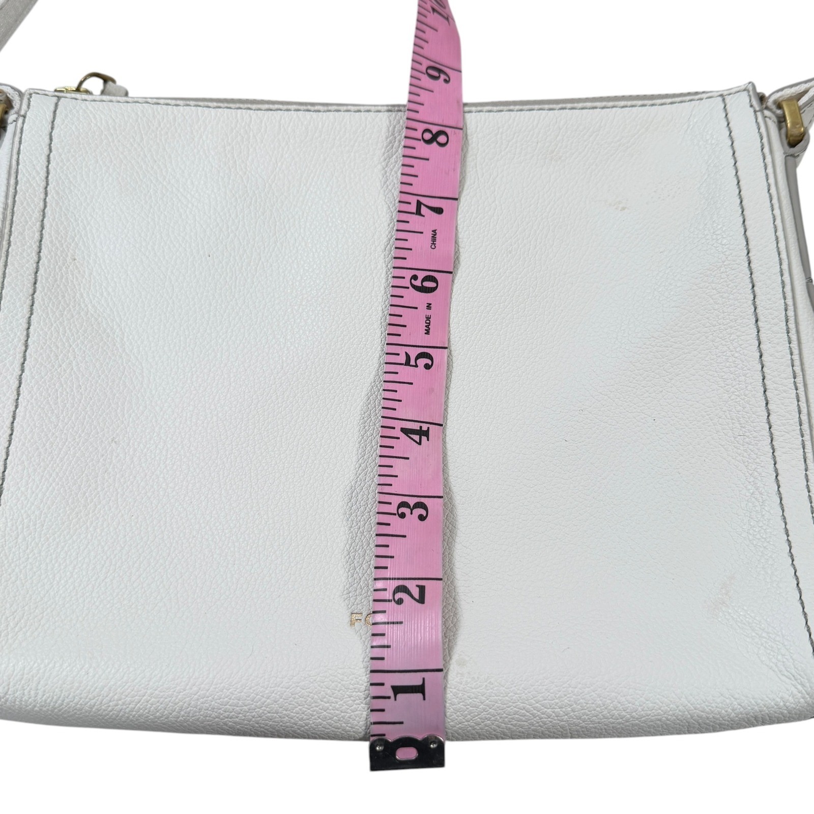 Fossil White Emma Pebbled Leather Crossbody Bag Small Zip Top Purse Gold Tone