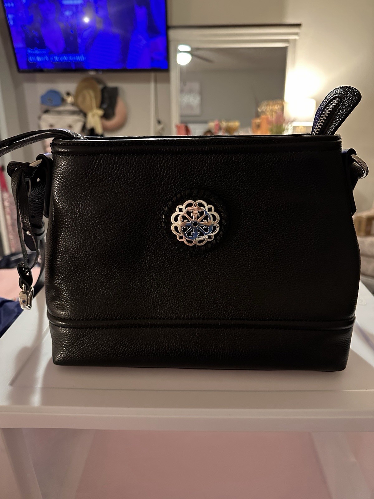 BRIGHTON FERRARA COLLECTION LORELLA BLACK LEATHER SHOULDERBAG SATCHEL