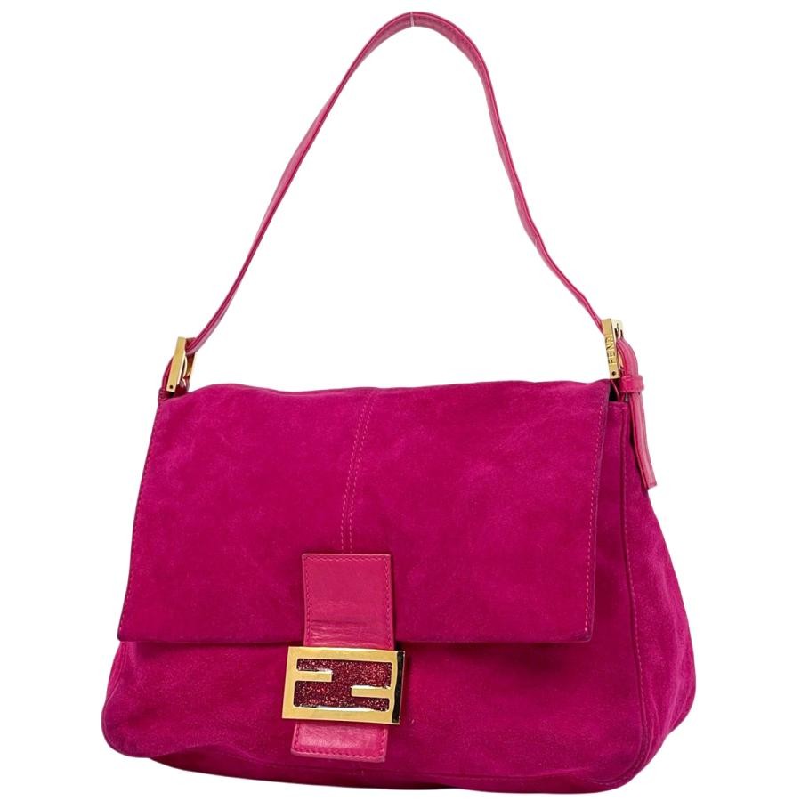 Fendi Zucca Pattern Mamma Baguette Suede Leather Pink Shoulder Bag 26325 #BS2030