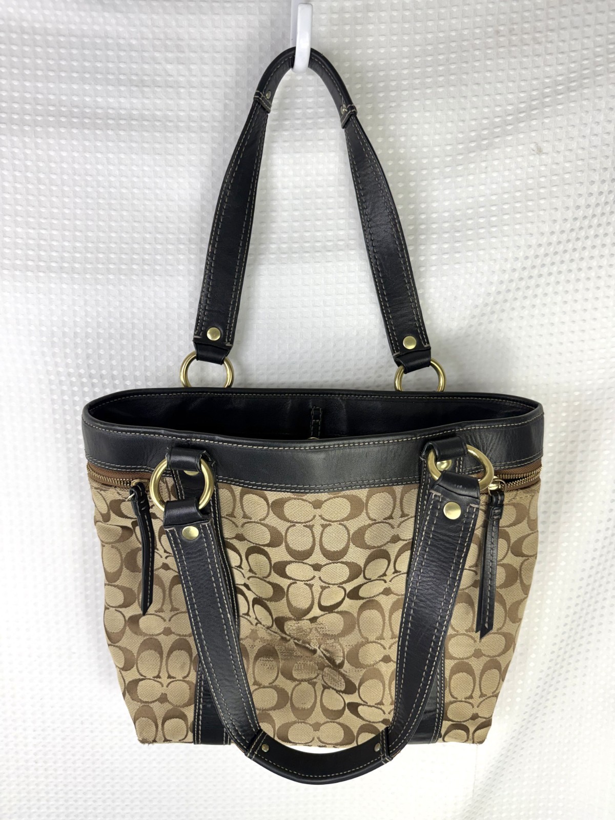 Coach Legacy Signature Tote Bag F12889 Jacquard Leather Trim Vintage EUC