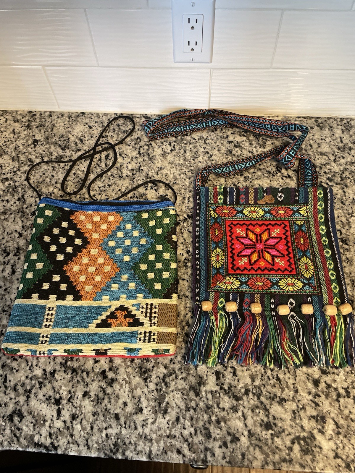 2 Boho Handmade Bags: Turkish Kilim Crossbody & Guatemalan Huipil Crossbody