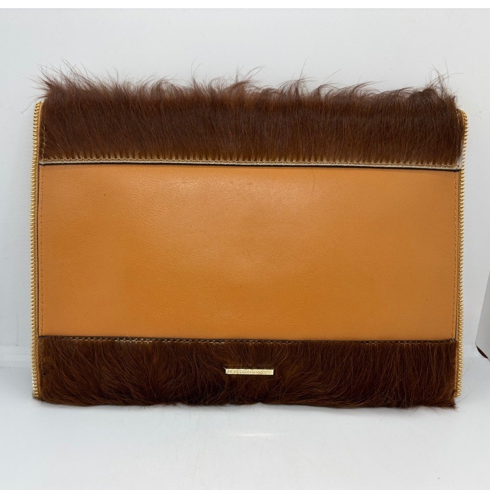 NWT Rebecca Minkoff Envelope Leo Clutch Bag Calf Hair Sand Leather Zipper Trim