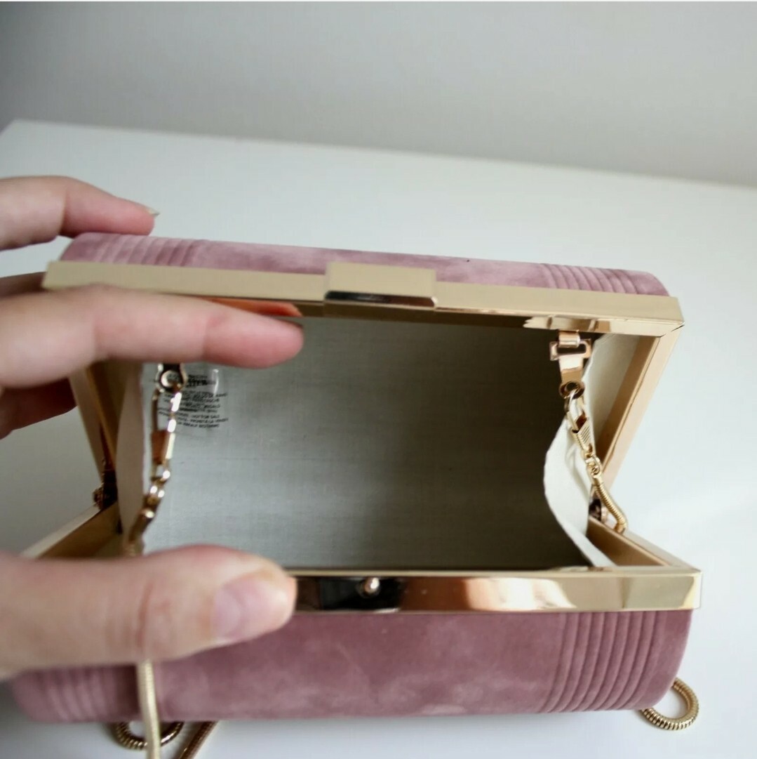 Jean Paul Gaultier Velvet Clutch Bag Pink Blush Gold Chain