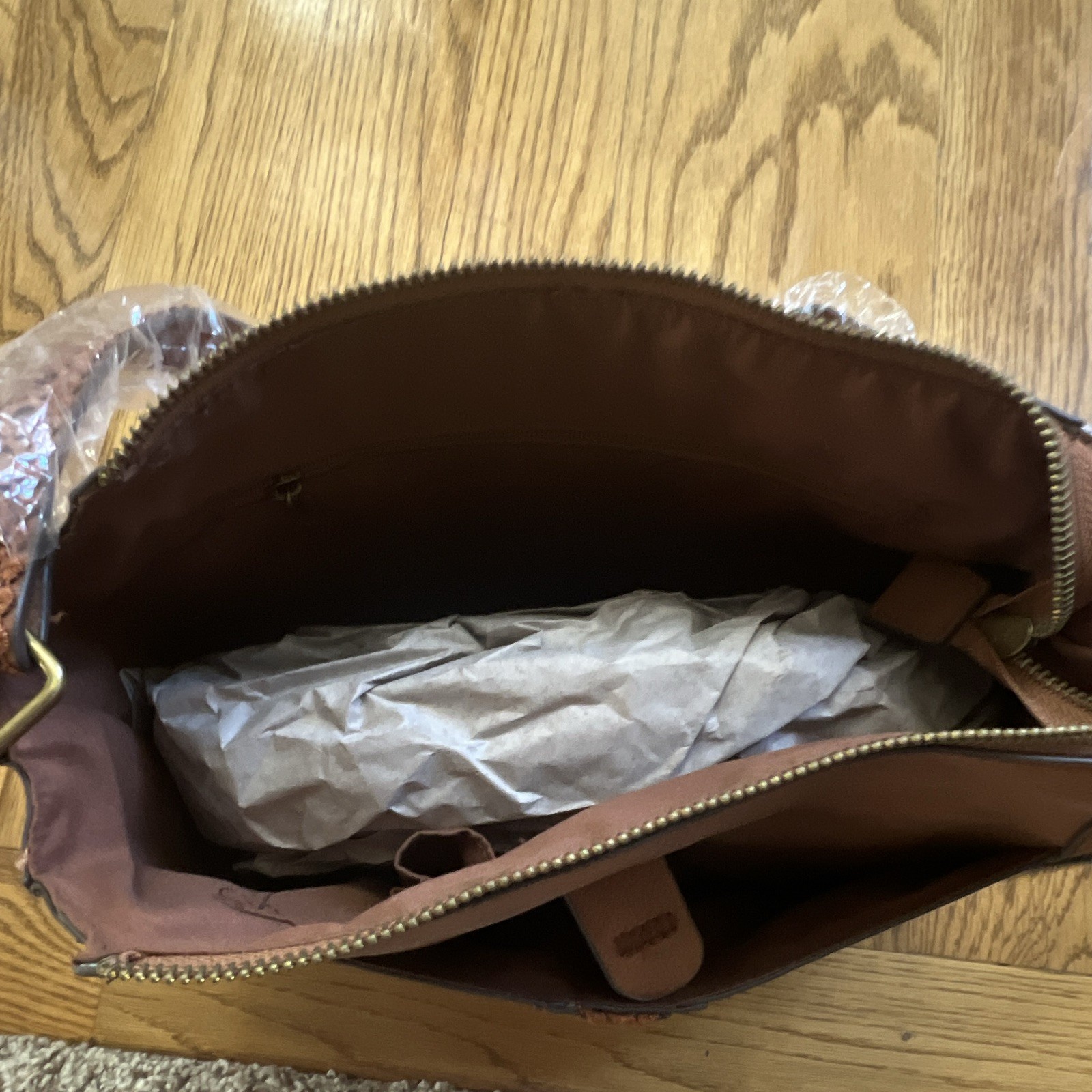 T-Shirt & Jeans Brown Saddle Crossbody Bag Braided Detachable Strap Zip Gold