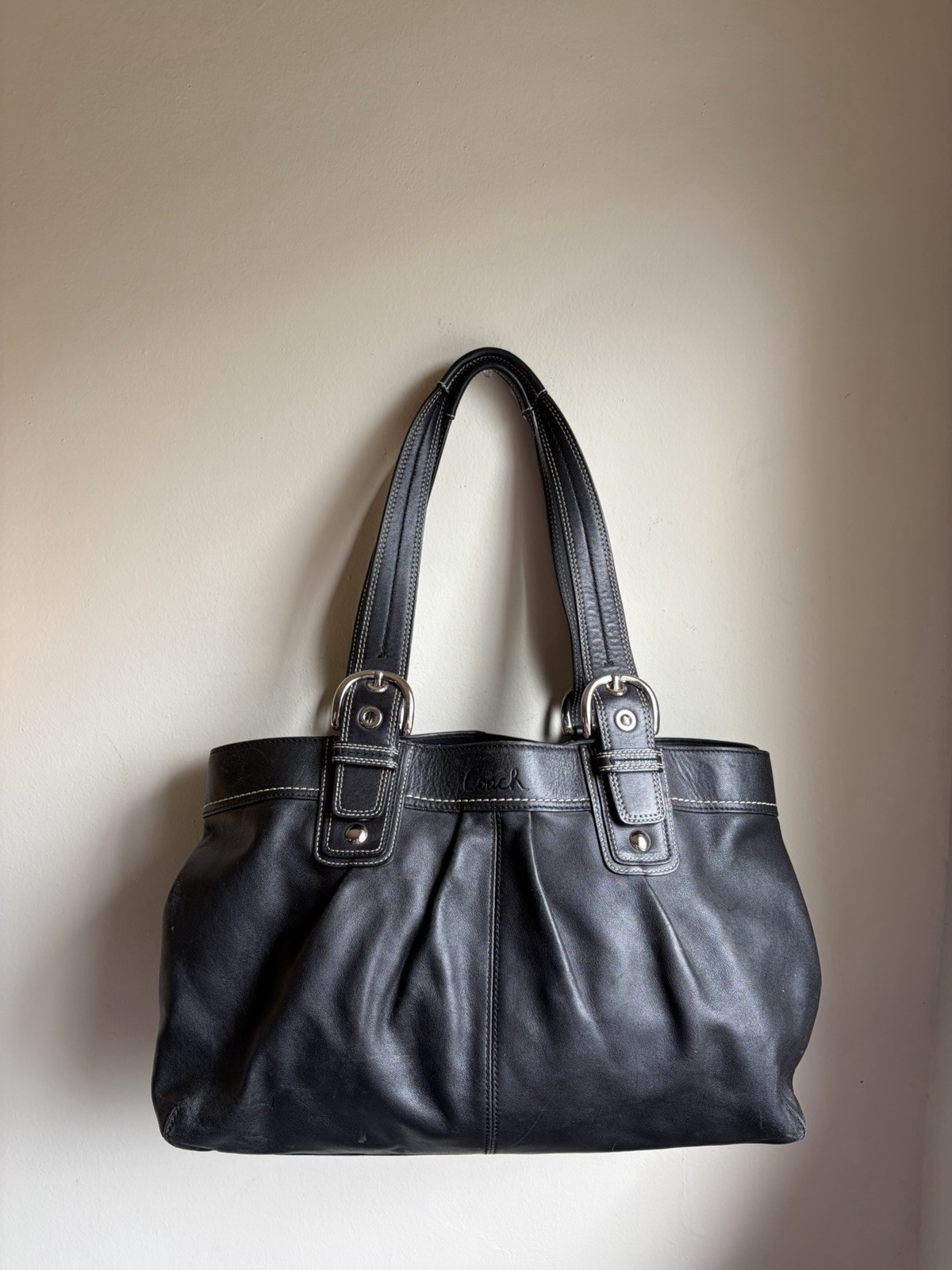 Vintage 2000s Y2K Black Coach Soho Pleated tote bag