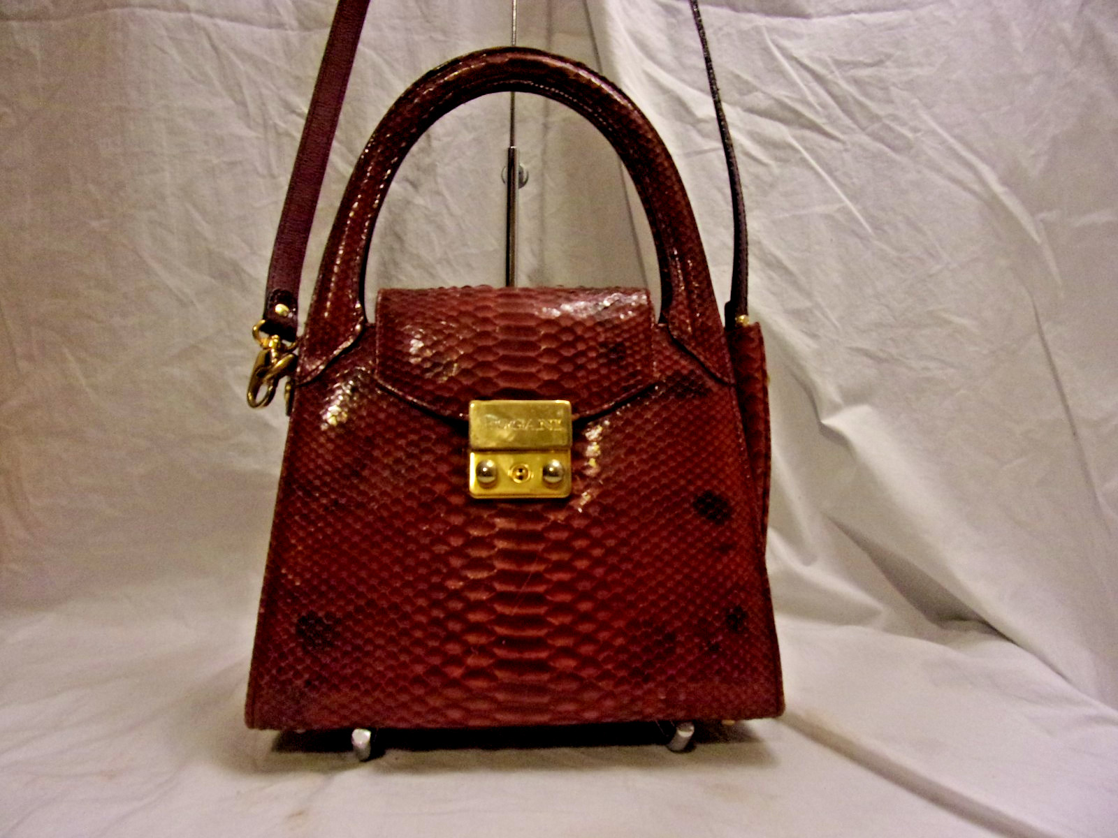 Francesco Rogani Italy Wine Snakeskin Cross Body Convertable Bag Great Color