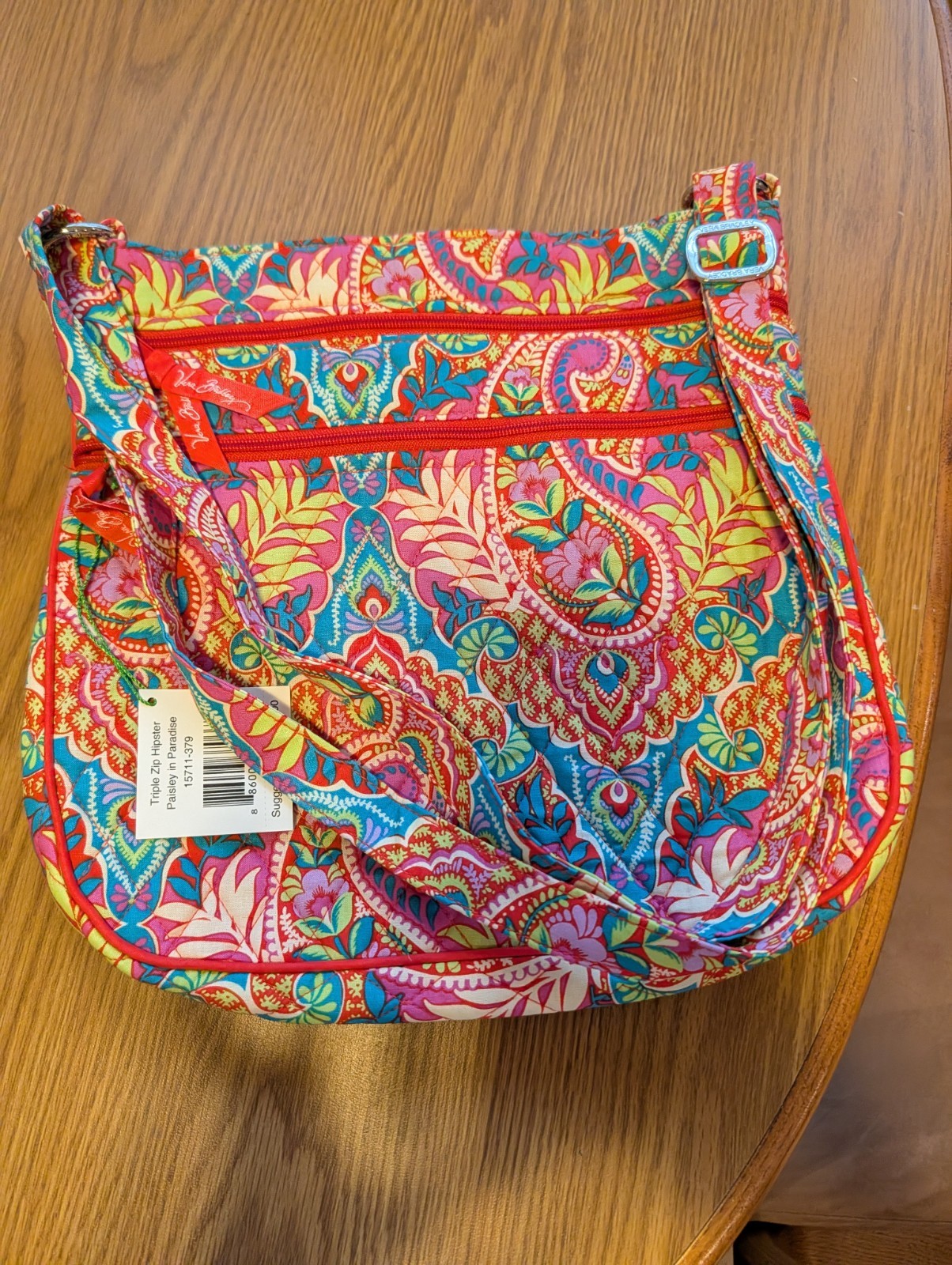 Vera Bradley Triple Zip Hipster Multicolor Paisley Crossbody Bag Zip Closure