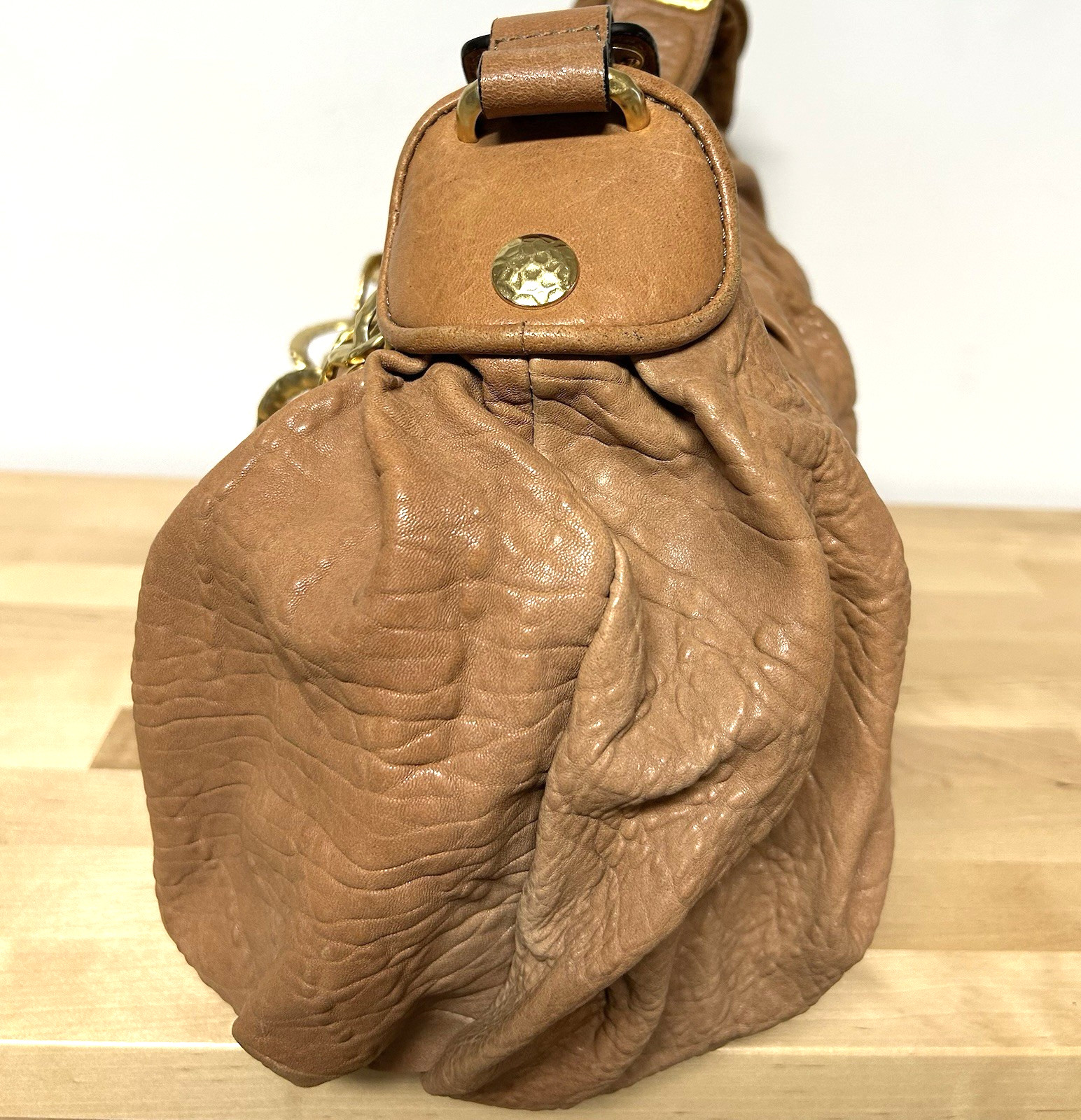 Vtg Juicy Couture Slouchy Leather Hobo Bag Brown Chunky Gold Chain Boho 90s Y2K