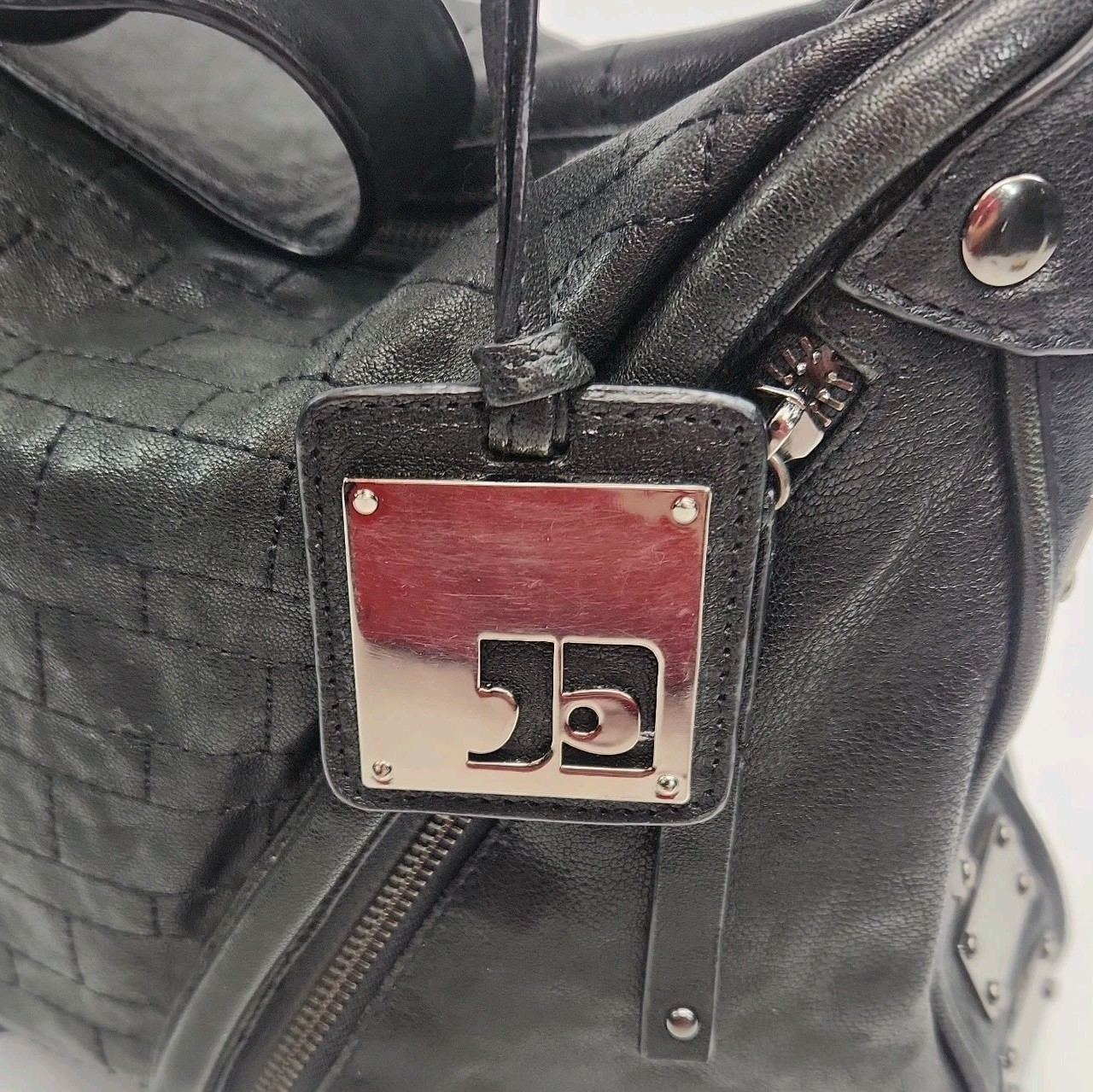 Joe’s Jeans Purse Black Leather Shoulder Bag Metal Studs Biker Hippie Y2K