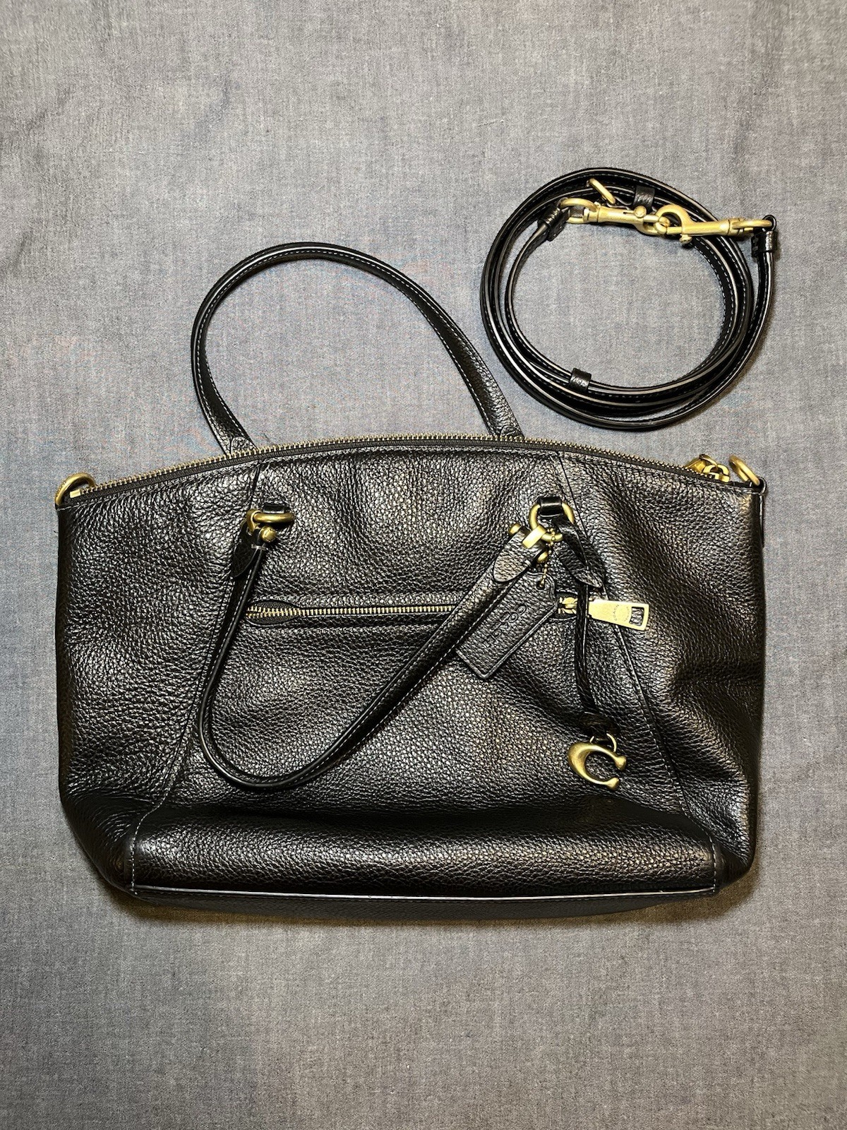 Coach Bella Satchel in Black Pebbled Leather with Brass Hardware (M2322-CR980)