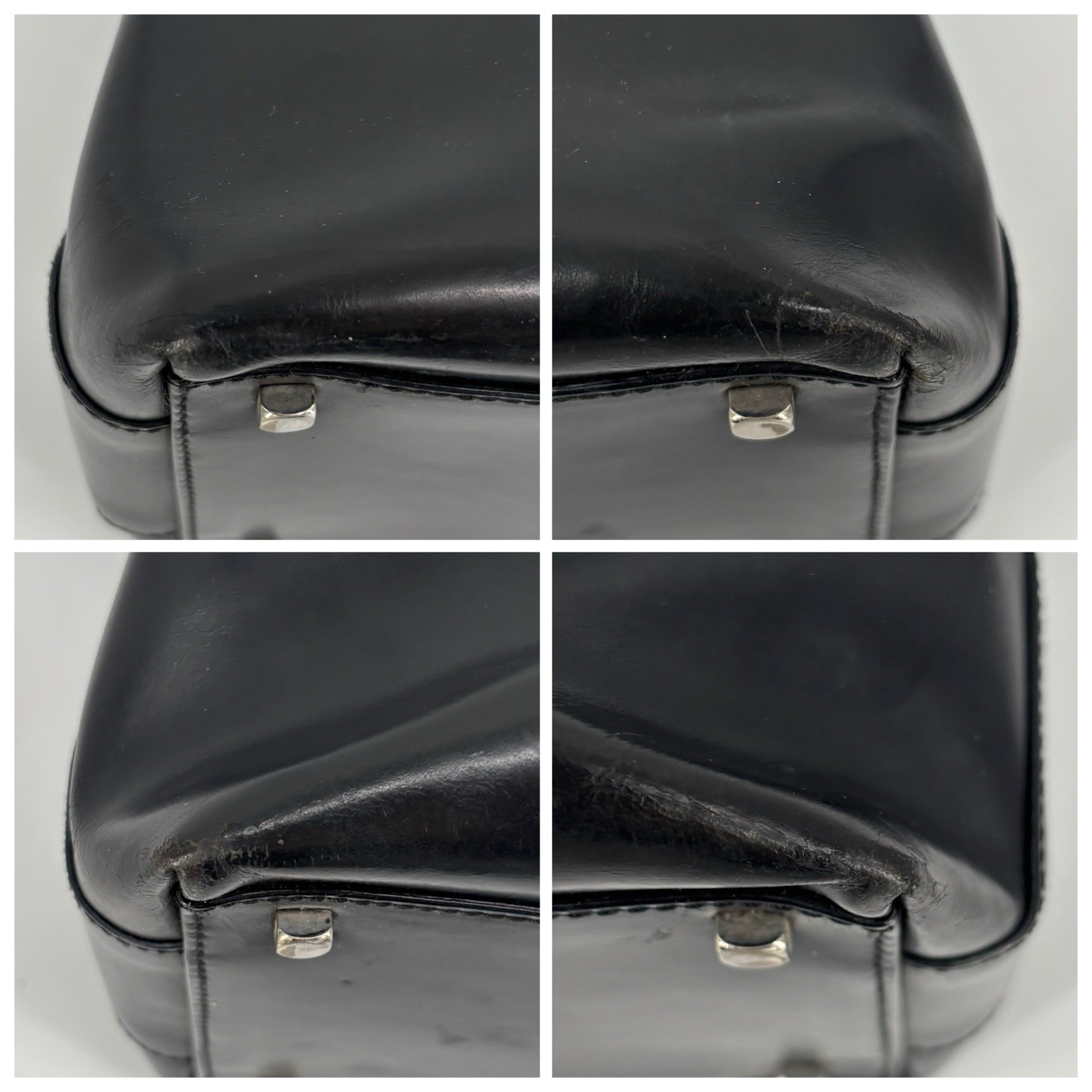 Ferragamo Gancini Black Leather Tote Handbag Silver Hardware Worn No Strap Japan