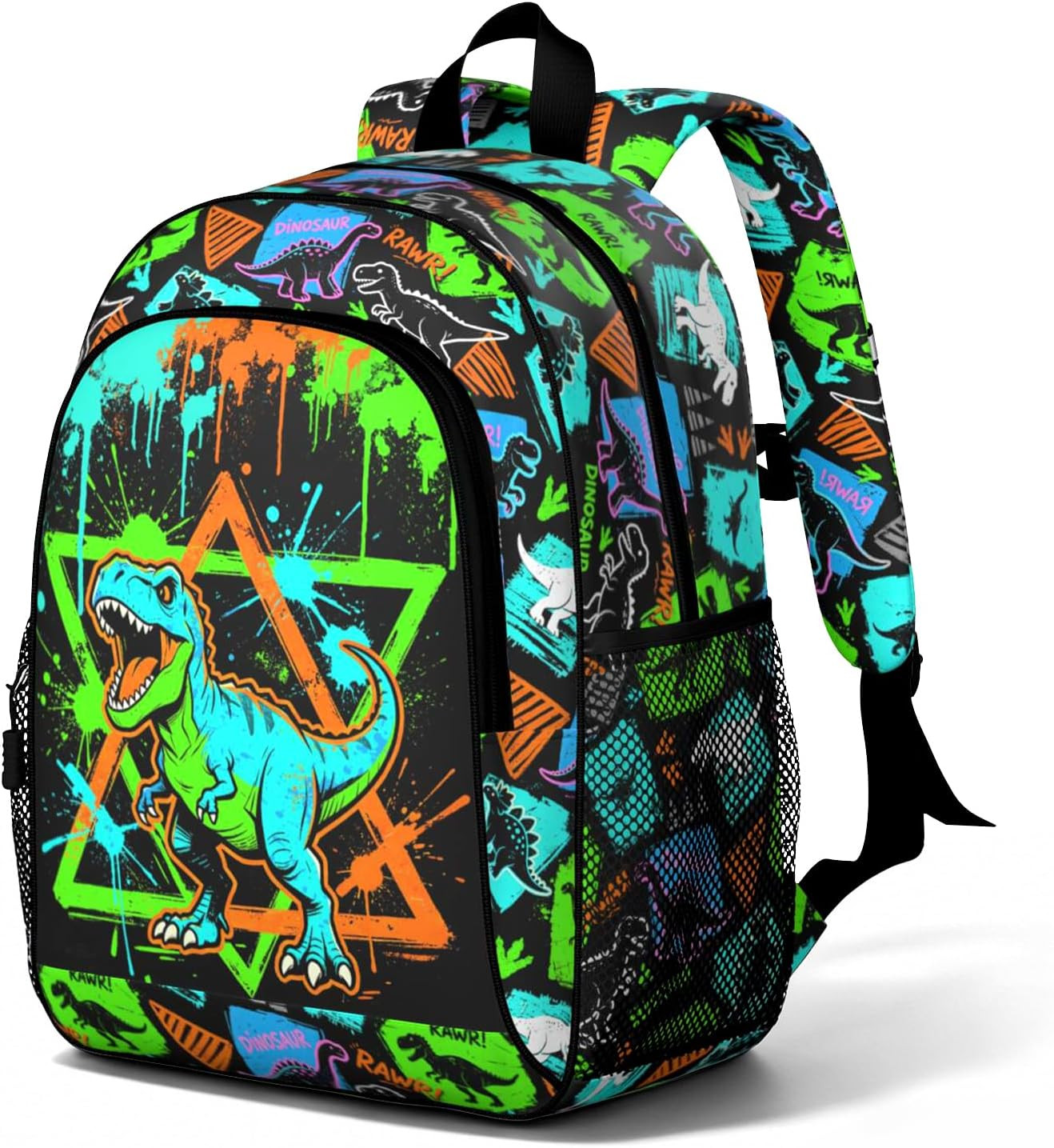 Kids Backpack, Street Art Graffiti T-Rex School Backpack, Dinosaur Splash Print