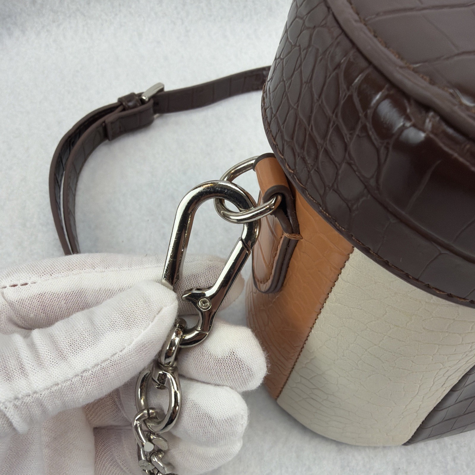 Madden NYC Women’s Purse Faux- Crocodile Embossed Cylinder Bag Silver Chain