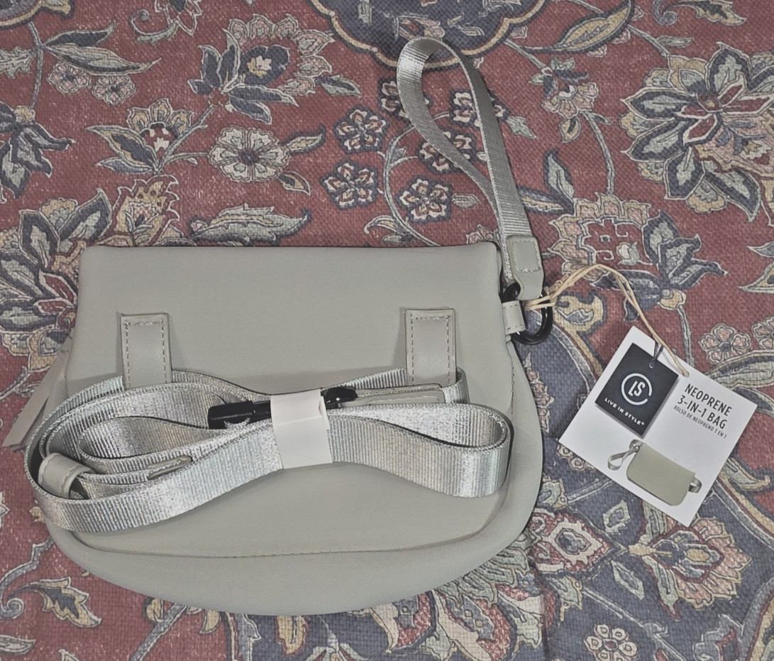 NEW Live in Style Neoprene 3 in 1 Crossbody/Fanny Pack/Wristlet Sage Green Bag