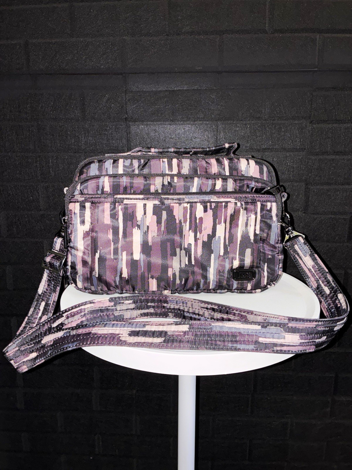 Lug Gray Camouflage Crossbody Bag Zip Closure Adjustable Strap Black Hardware