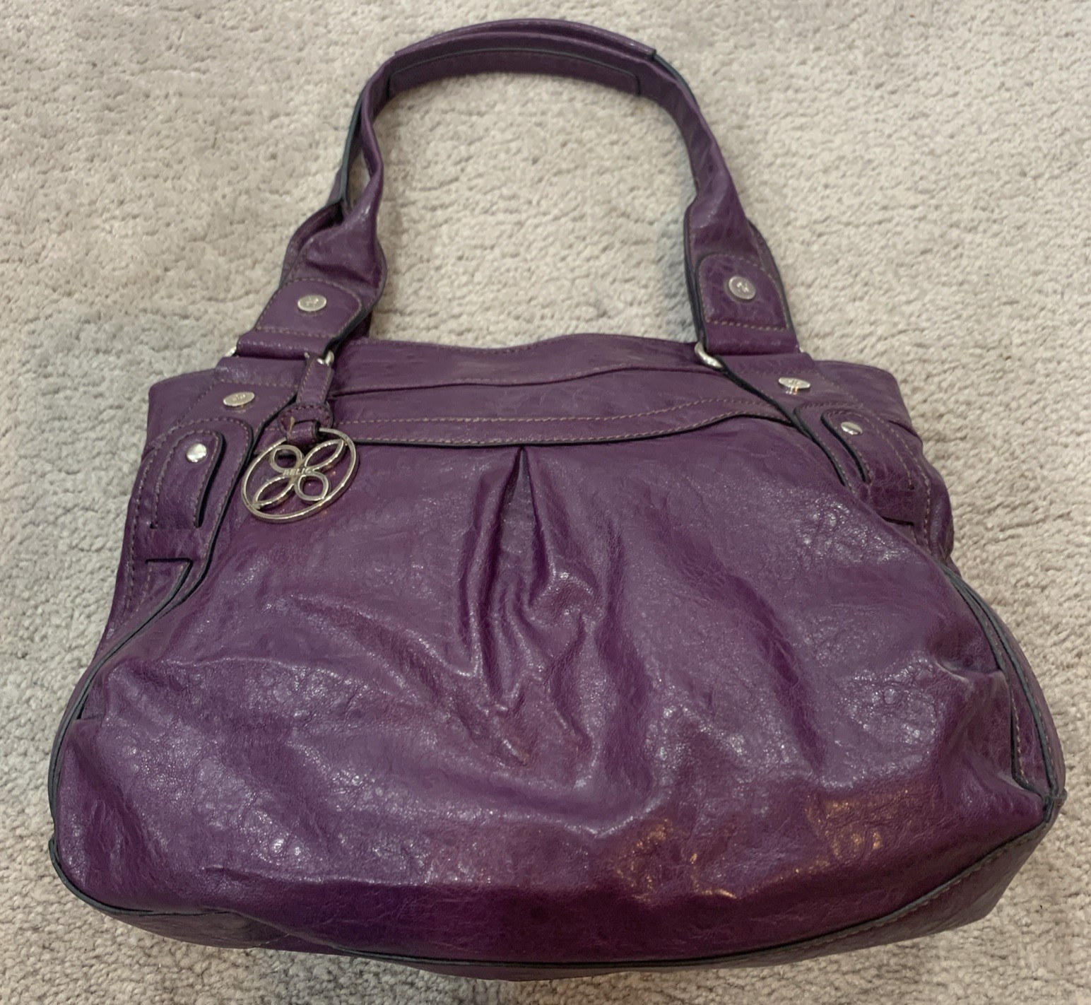 Relic Purple Medium Sized Textured Faux Leather Handbag Double Strap Pockets