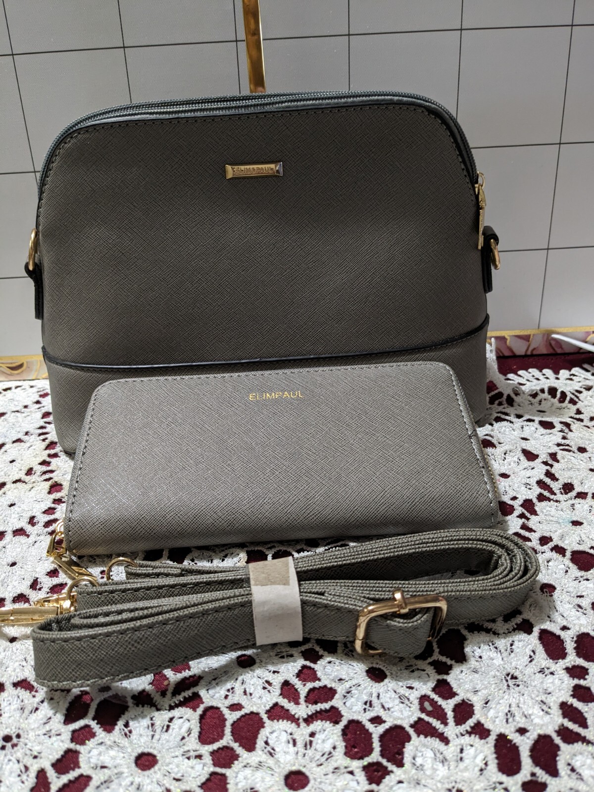 SALE $10.99 Elim & Paul Light Gray Small Crossbody with Matching Wallet, Faux L