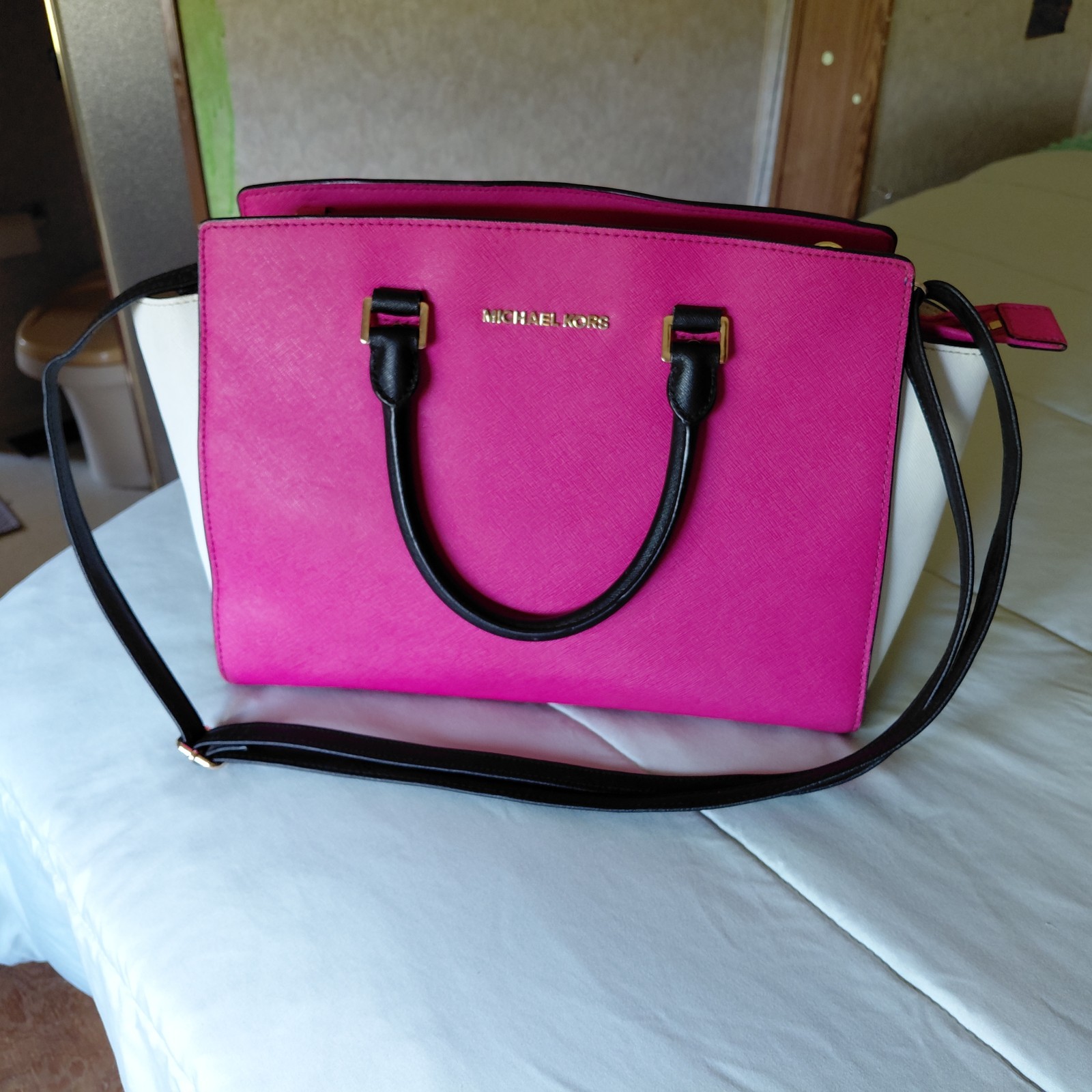 Michael Kors Selma Large Colorblock Satchel Pink Leather Handbag Limited Edition