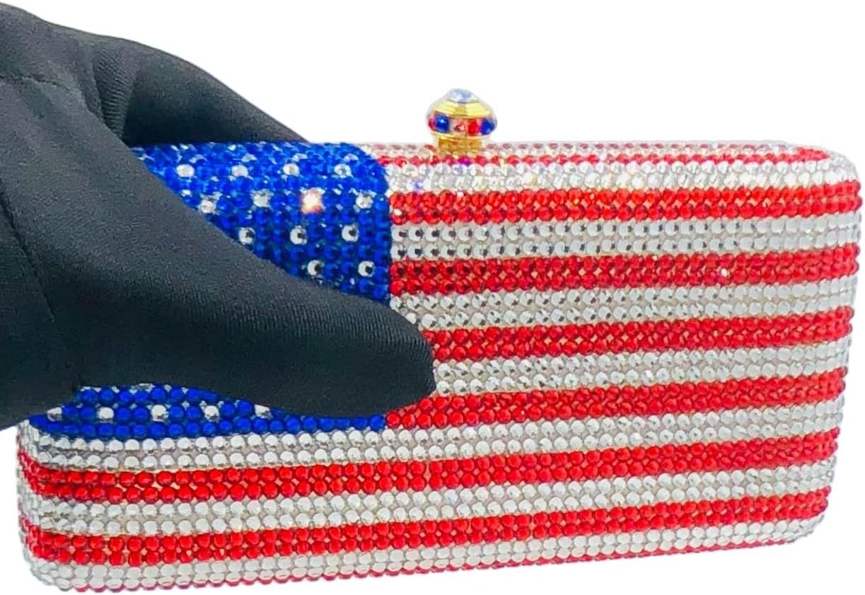 Boutique De FGG Mini National Flag Crystal Clutch Purses for Women Formal Evenin