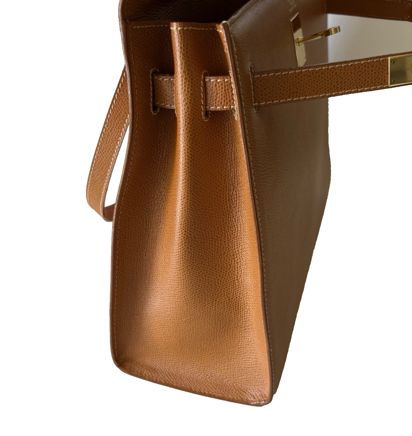 Authentic High Class Hand bag Camel Brown Leather From Japan 01210