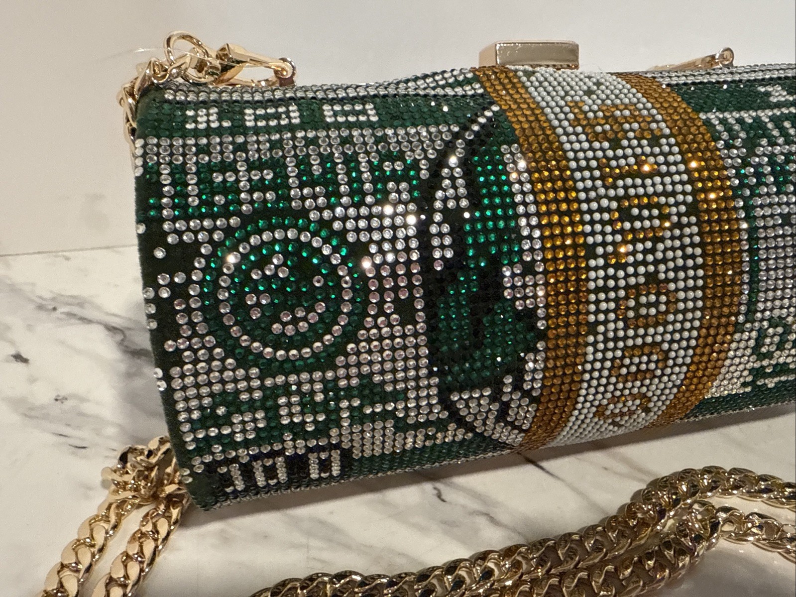 Money Roll Rhinestone Purse Novelty Handbag One Hundred Dollar Bill Round READ