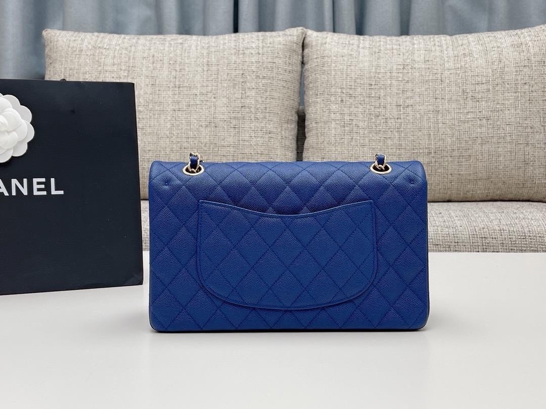 CHANEL Blue Quilted Flap Shoulder Bag Turn Lock Gold Chain Strap Medium