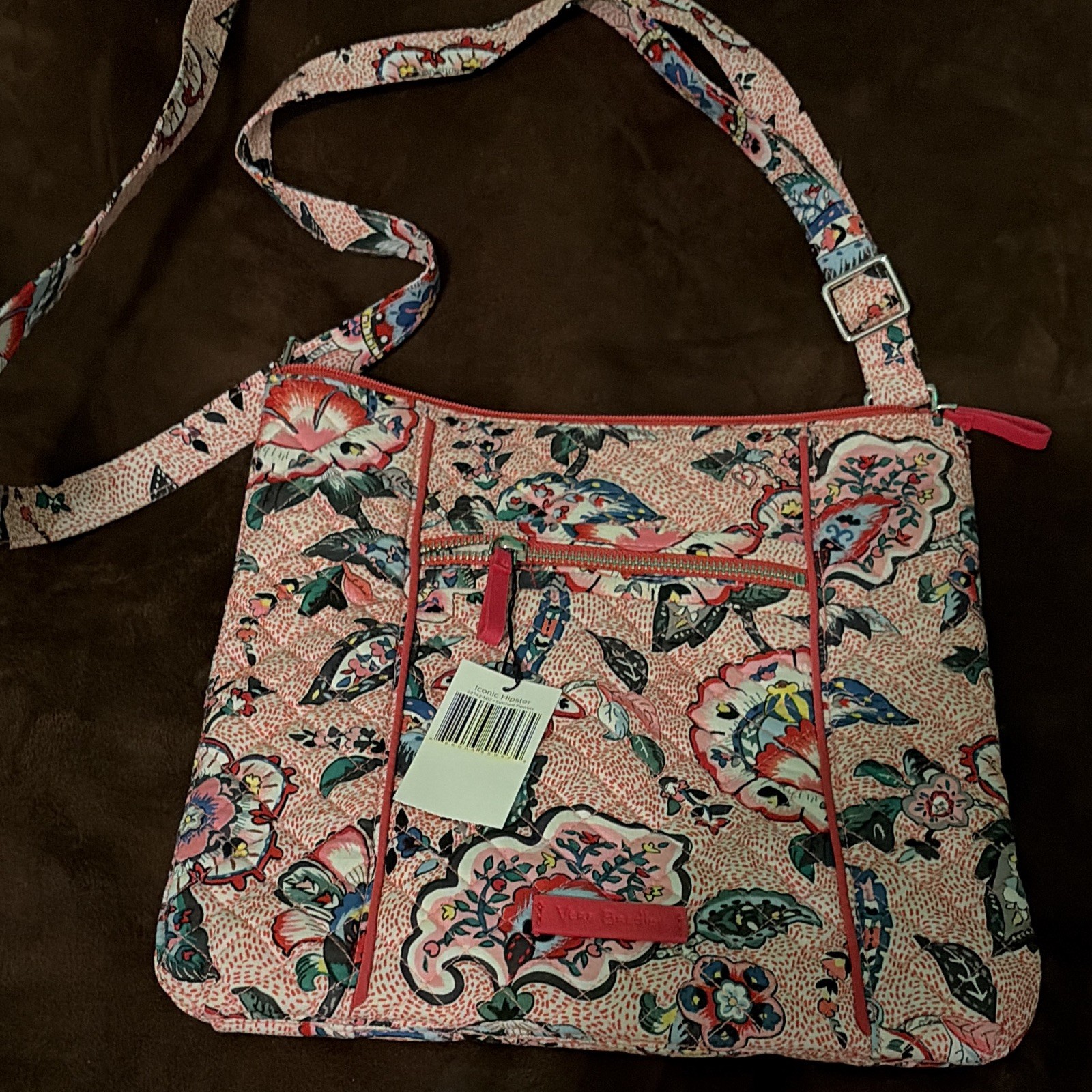 Vera Bradley Pink Floral Crossbody Bag-Stitched Flowers