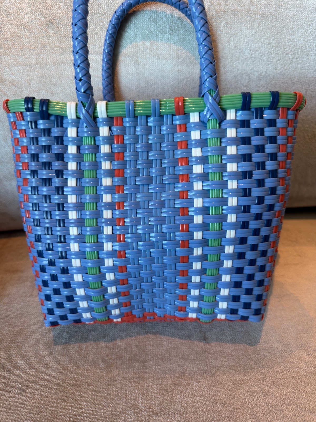 Hand Bag Plastic White Blue Green Small Shopping Beach Modern Tote Woven