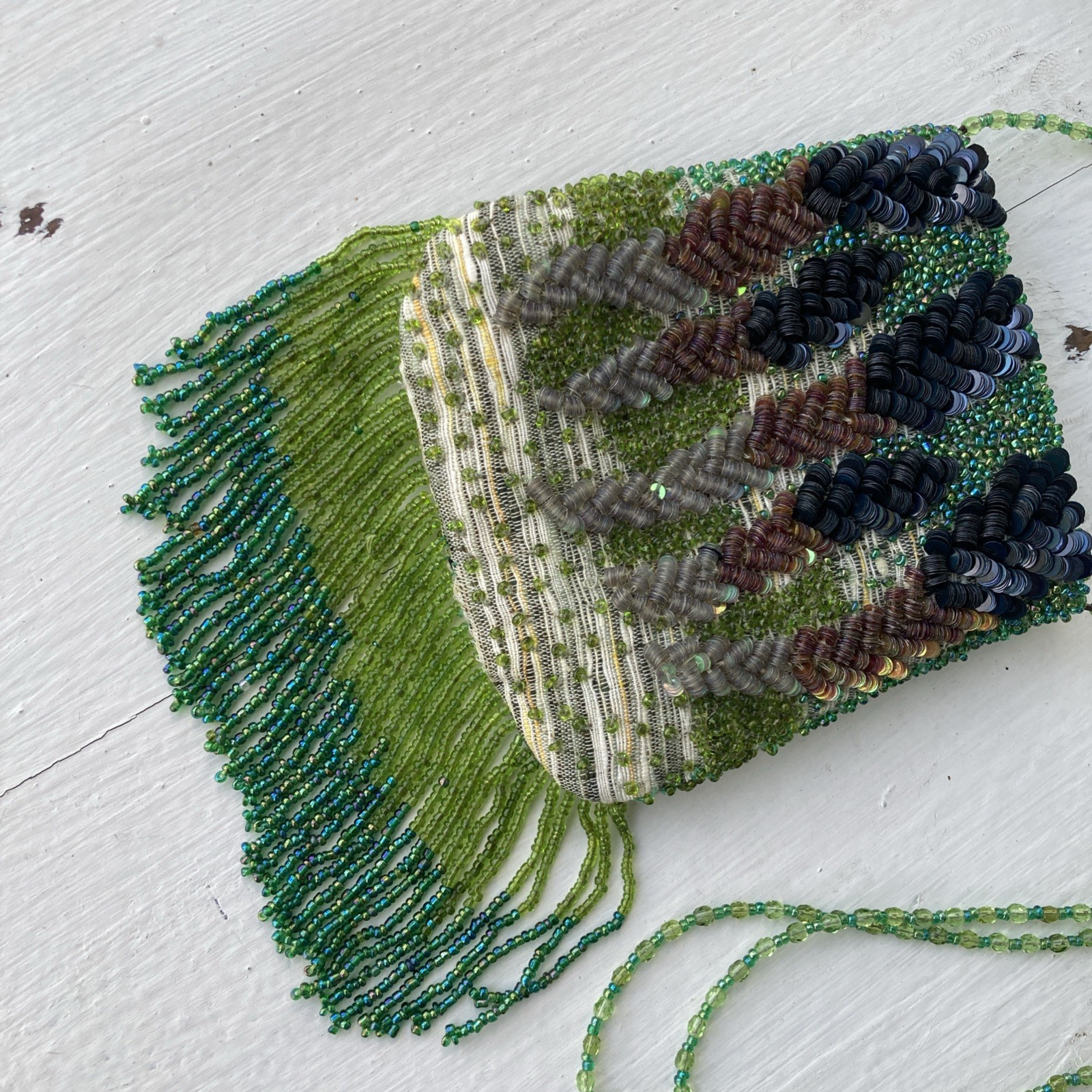 SANTI Artisan Beaded Petite Bag Excellent Condition 19” Drop 4.5 X 5 Inches