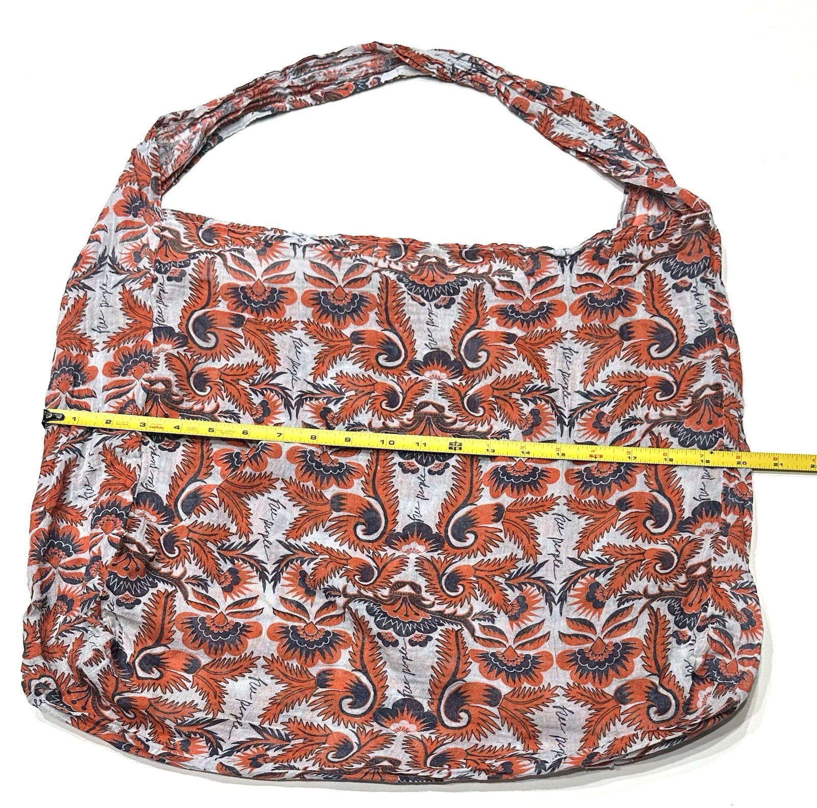 Free People Tote FP Bag Orange Floral Guaze Travel Shopping Boho Beach Vacation