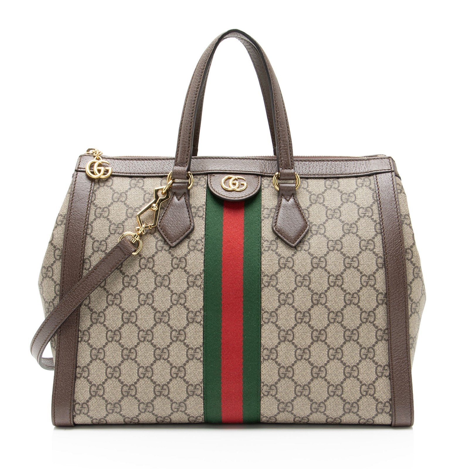 Auth Gucci GG Supreme Ophidia Canvas Top Handle Bag Large Tote bag USA