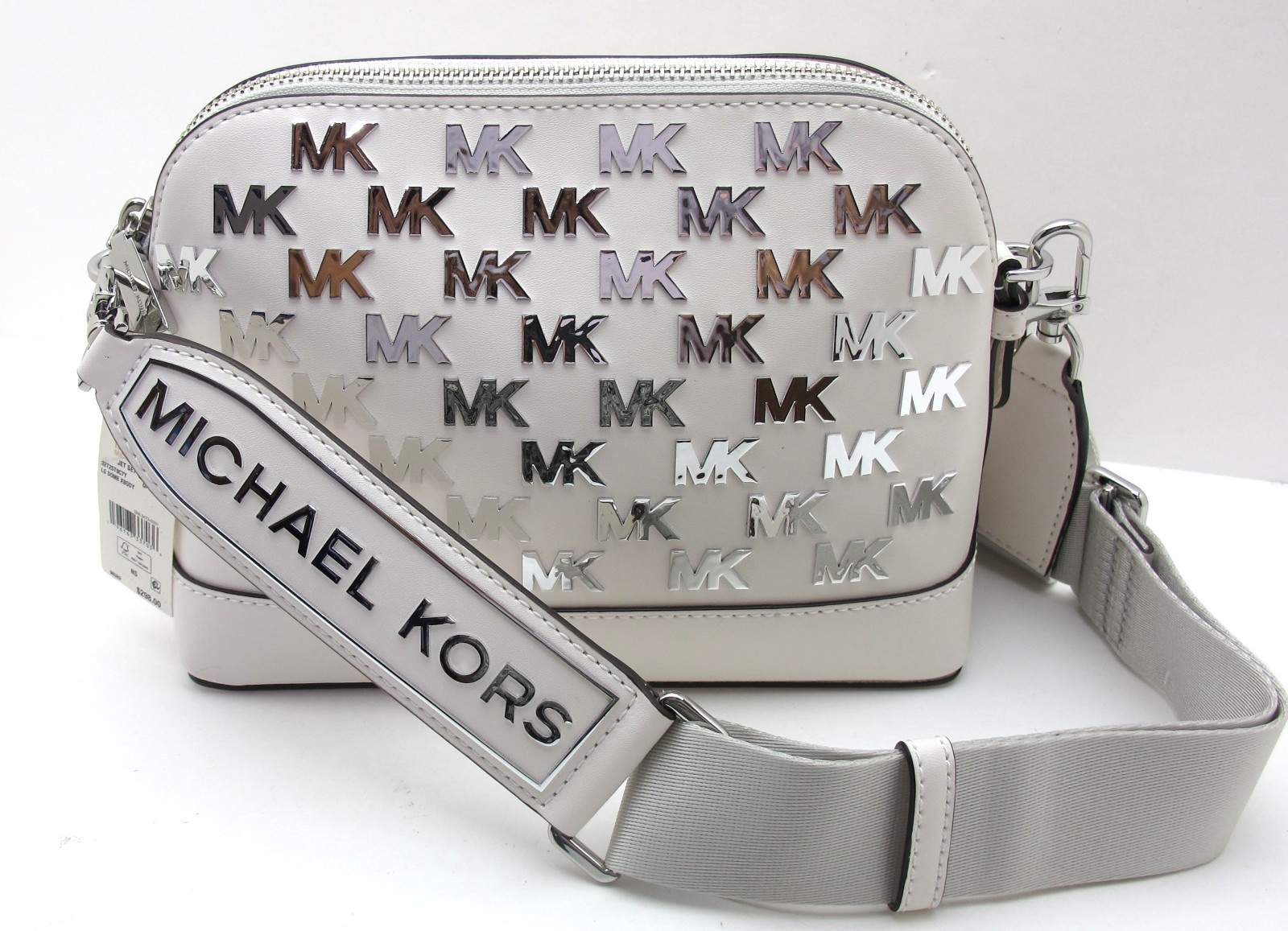 NEW Auth MICHAEL KORS JET SET CHARM LG Dome Silver MK Logo Crossbody Optic White