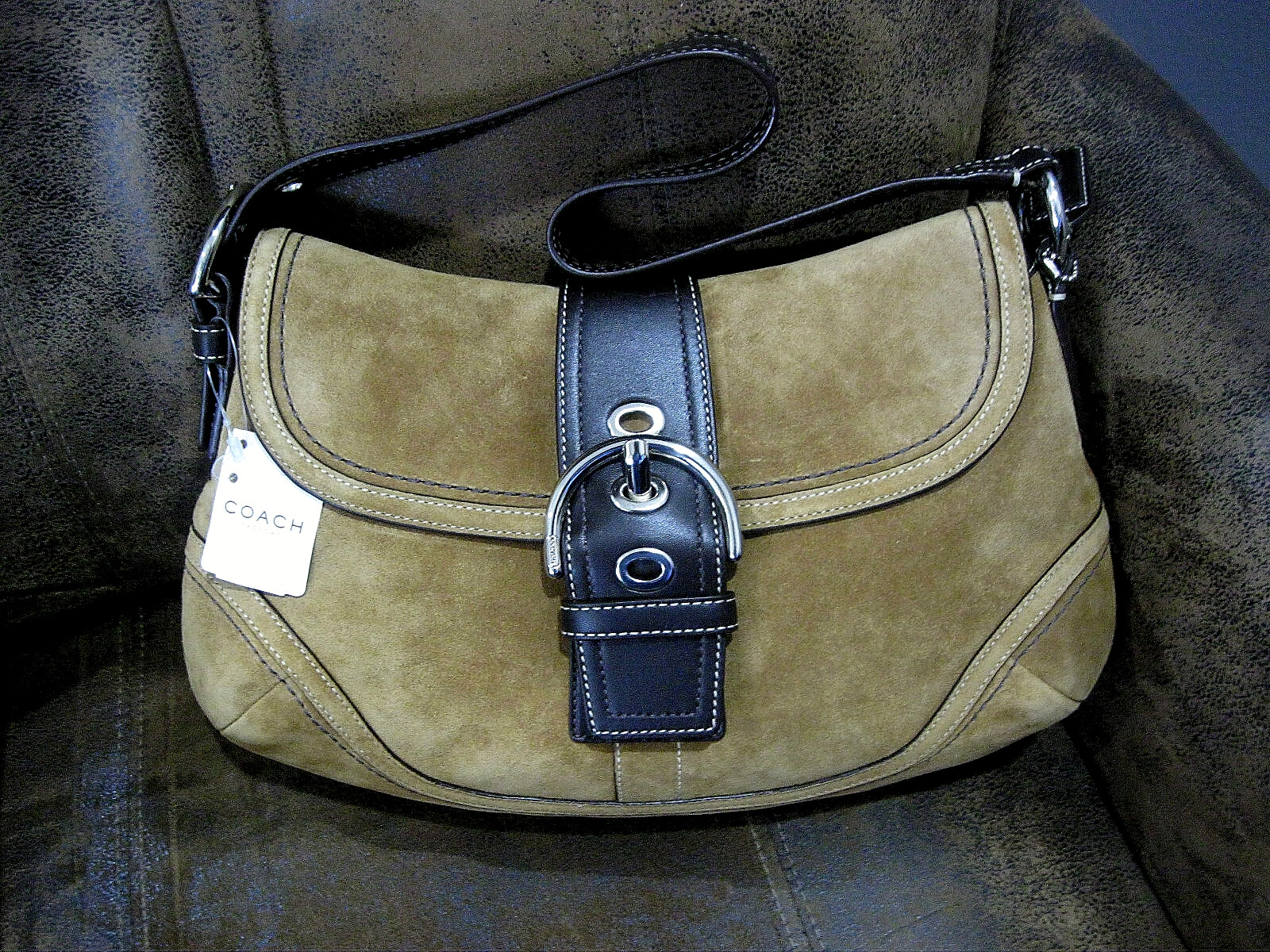 COACH Soho Suede Flap Belt Buckle Shoulder Bag, Honey Color – “AUTHENTIC”