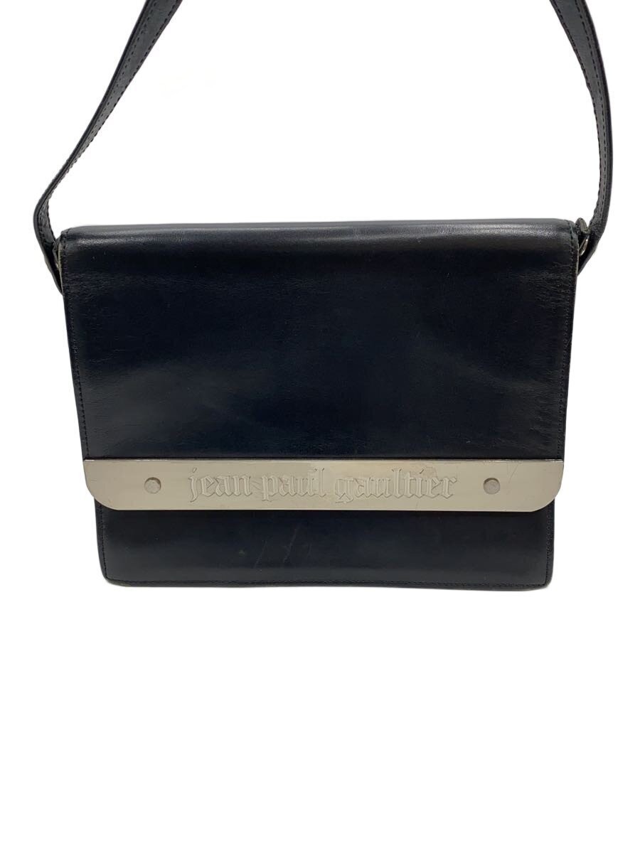 Jean Paul Gaultier Shoulder Bag Black Leather Solid Color Purse Handbag