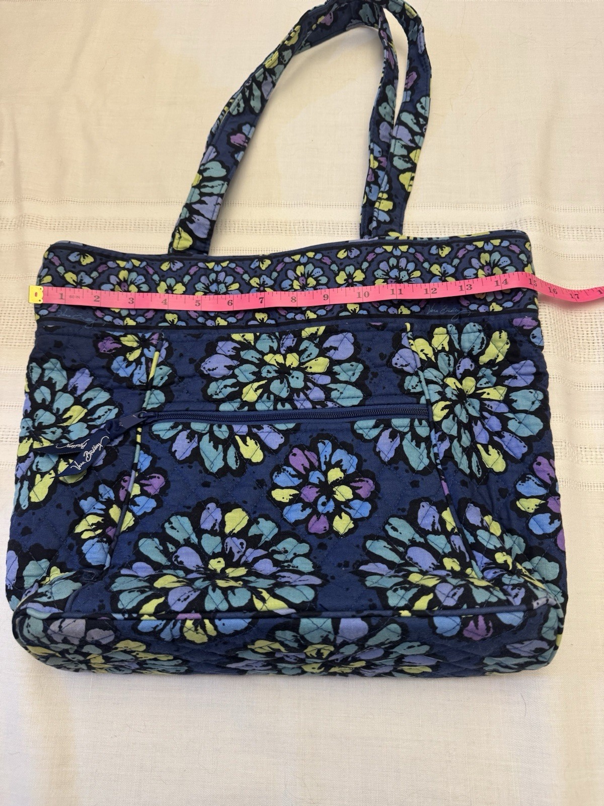 Vera Bradley Tote Bag Floral Blue Yellow Purple Green Zip Women’s Indigo Pop