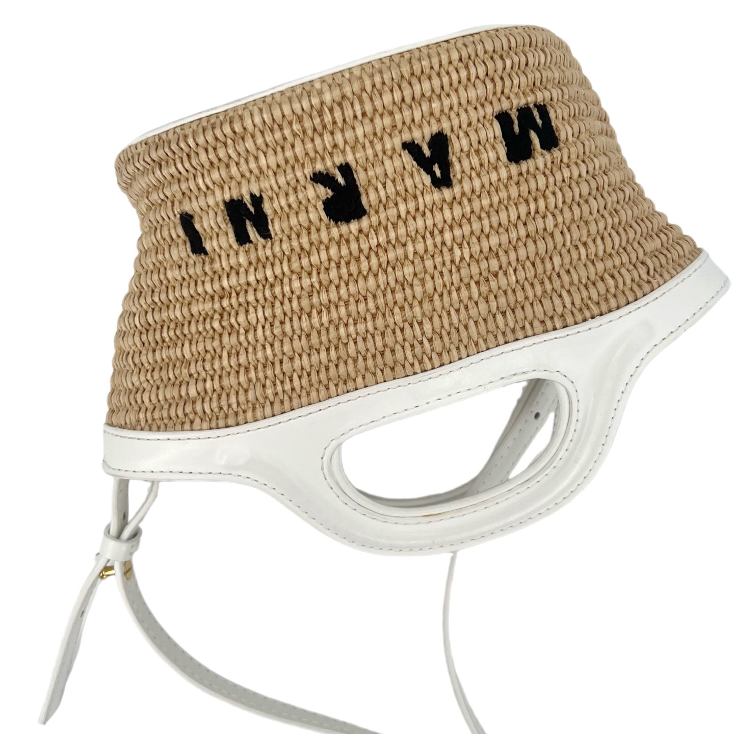 Marni Mini Beige Straw White Leather Gold HW Bucket Bag Duty Paid