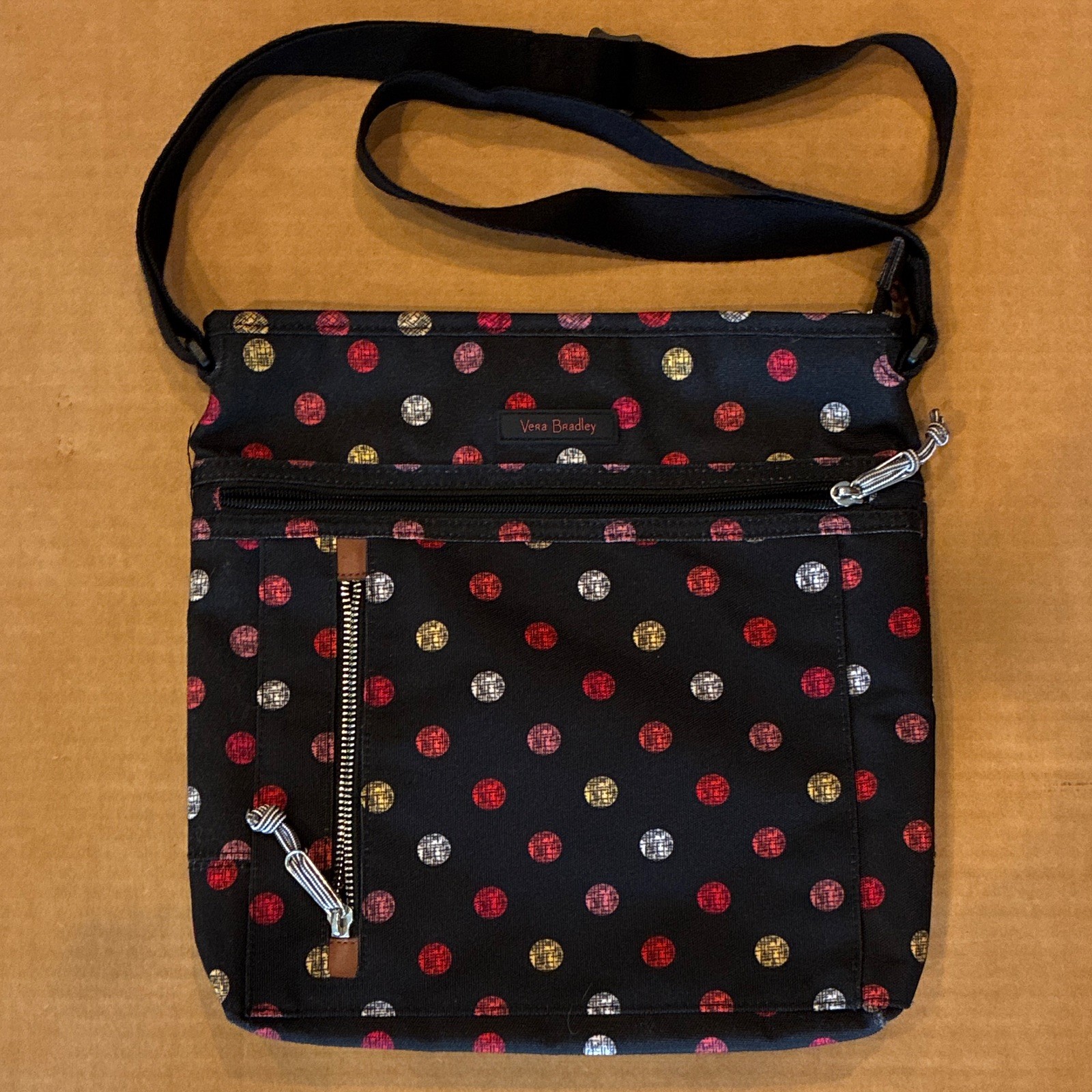 Vera Bradley Polka Dot Crossbody Bag Black Multicolor Zip, Adjustable Strap