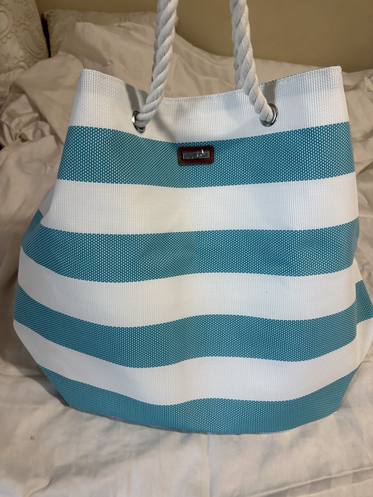Sun N Sand Beach Light Blue/Teal and White Stripes. New Without Tag. Never Used