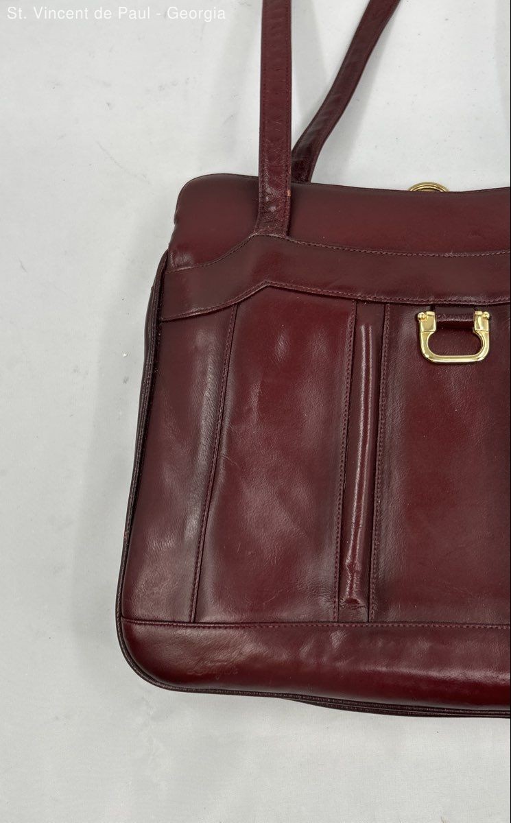 Vintage Lou Taylor Red Leather Pop Up Hinged Mirror Purse Handbag Made in Italy