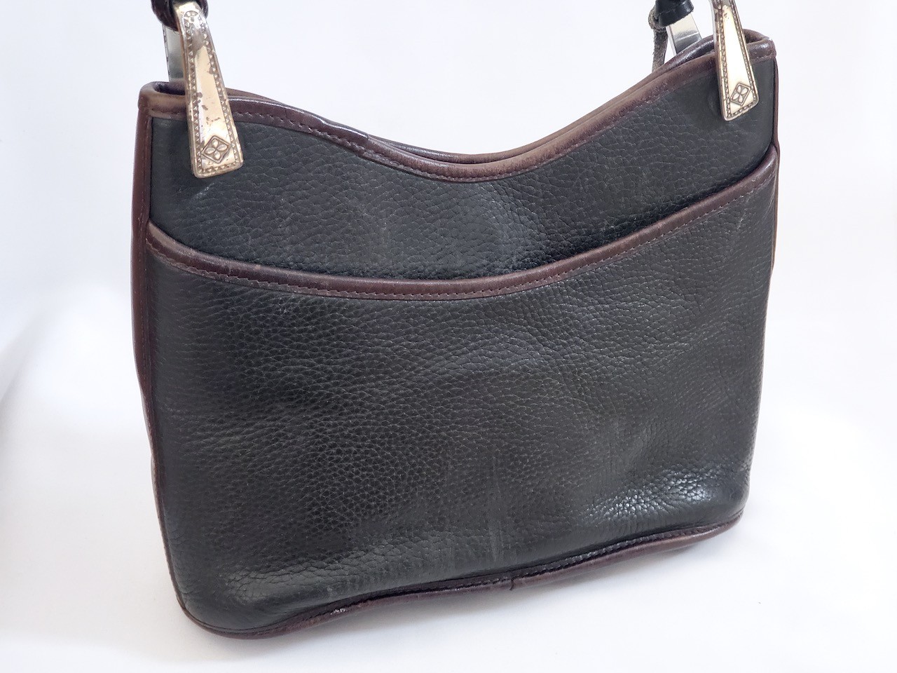 Brighton Collection Black Brown Leather Moc Croc Shoulder Bag Purse Woven Strap