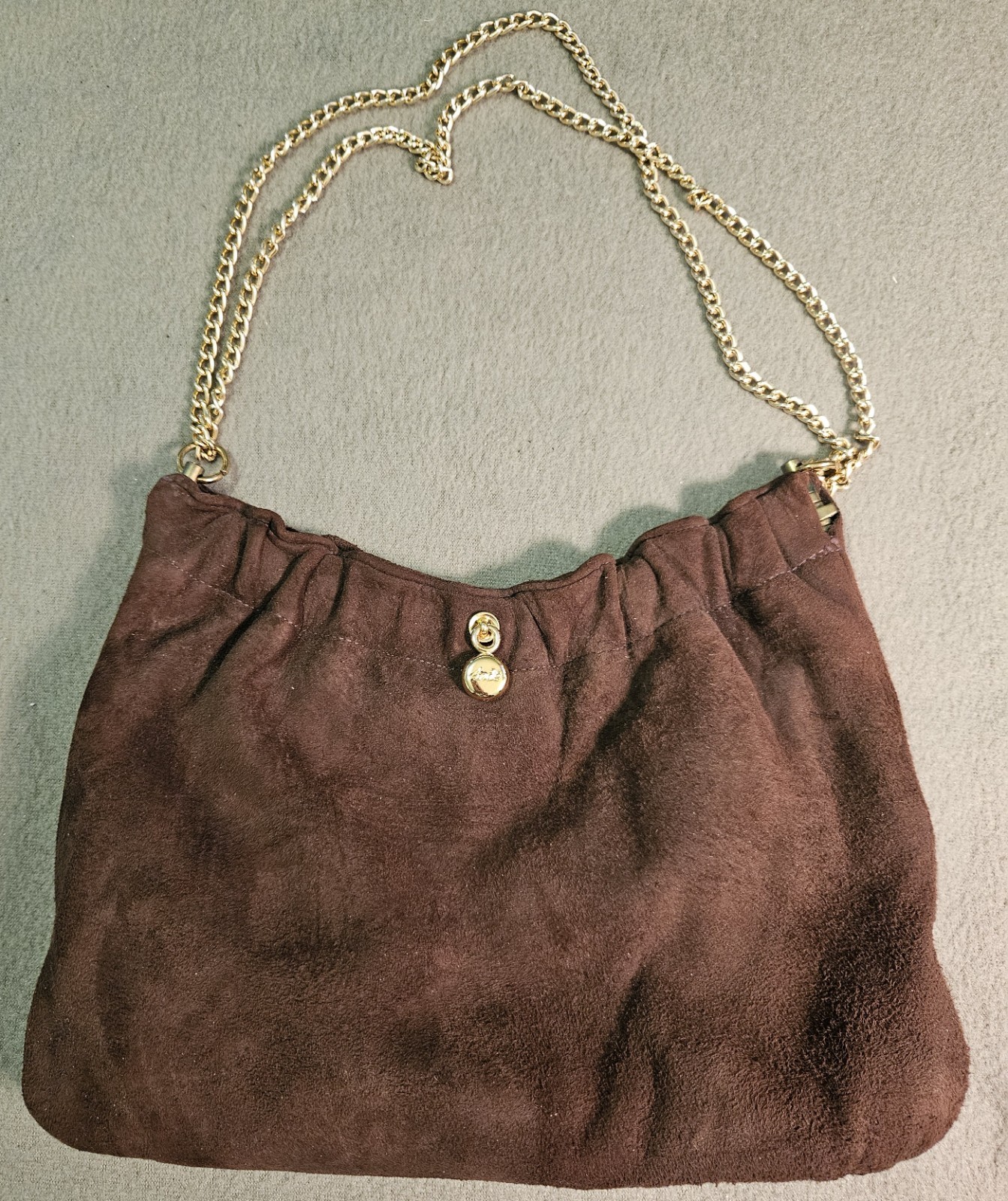 Andre Brown Suede Purse w/ Gold Chain Strap